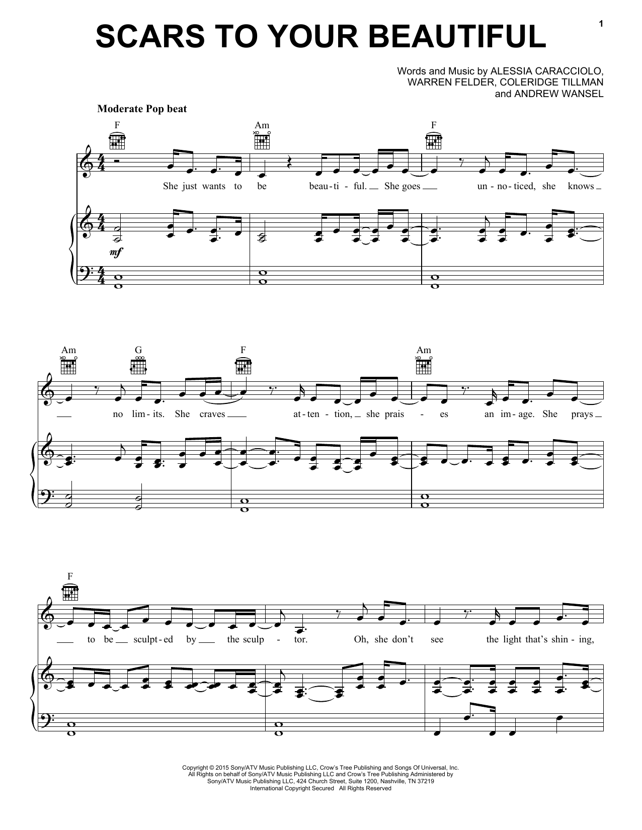 Download Alessia Cara Scars To Your Beautiful Sheet Music and learn how to play Super Easy Piano PDF digital score in minutes