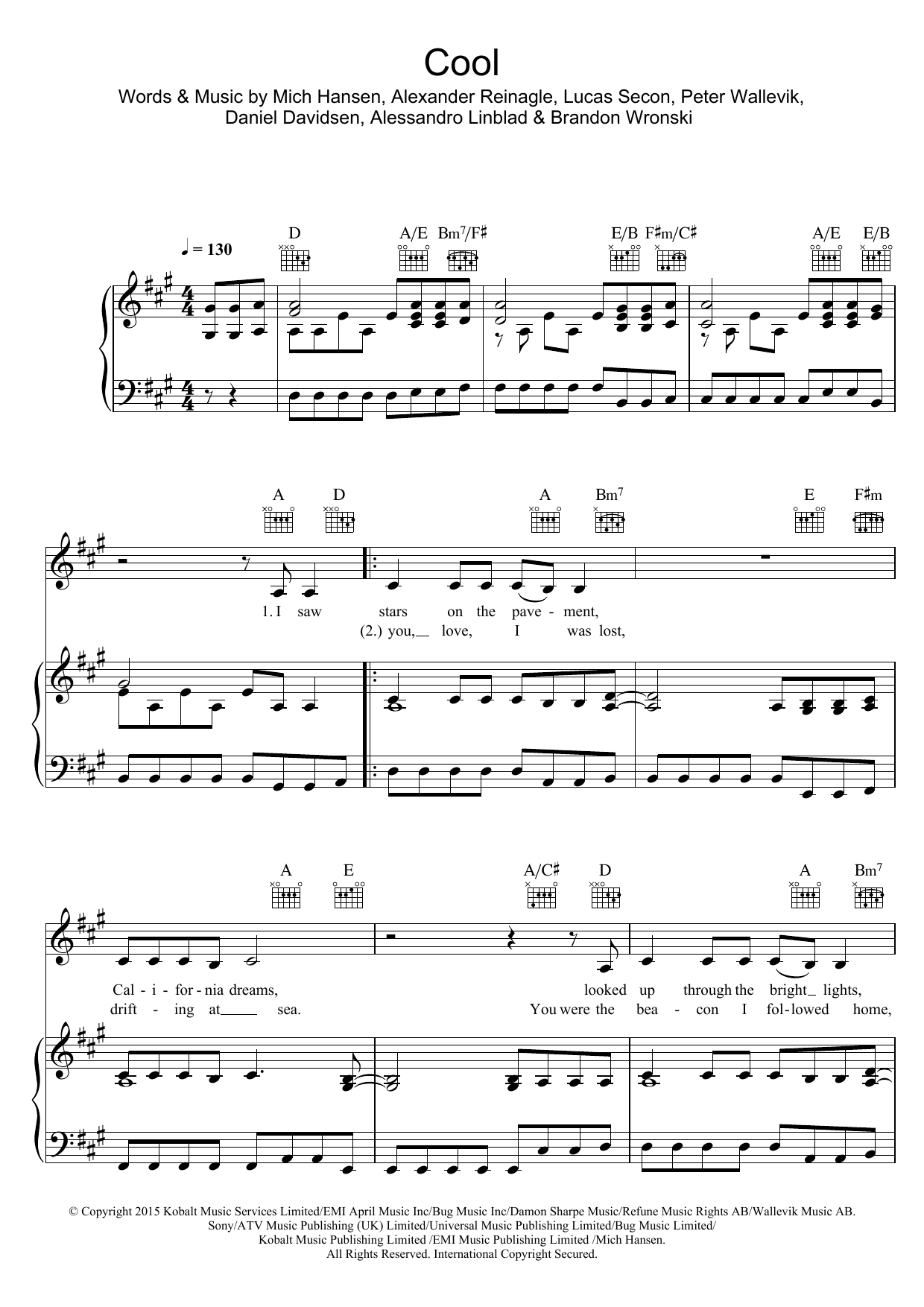Download Alesso Cool (feat. Roy English) Sheet Music and learn how to play Piano, Vocal & Guitar PDF digital score in minutes