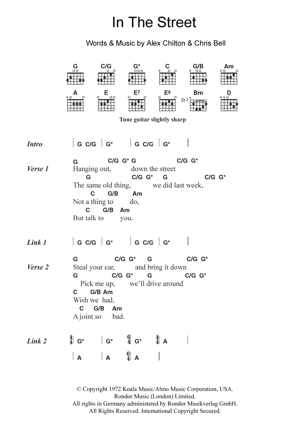 Download Alex Chilton In The Street Sheet Music and learn how to play Guitar Chords/Lyrics PDF digital score in minutes