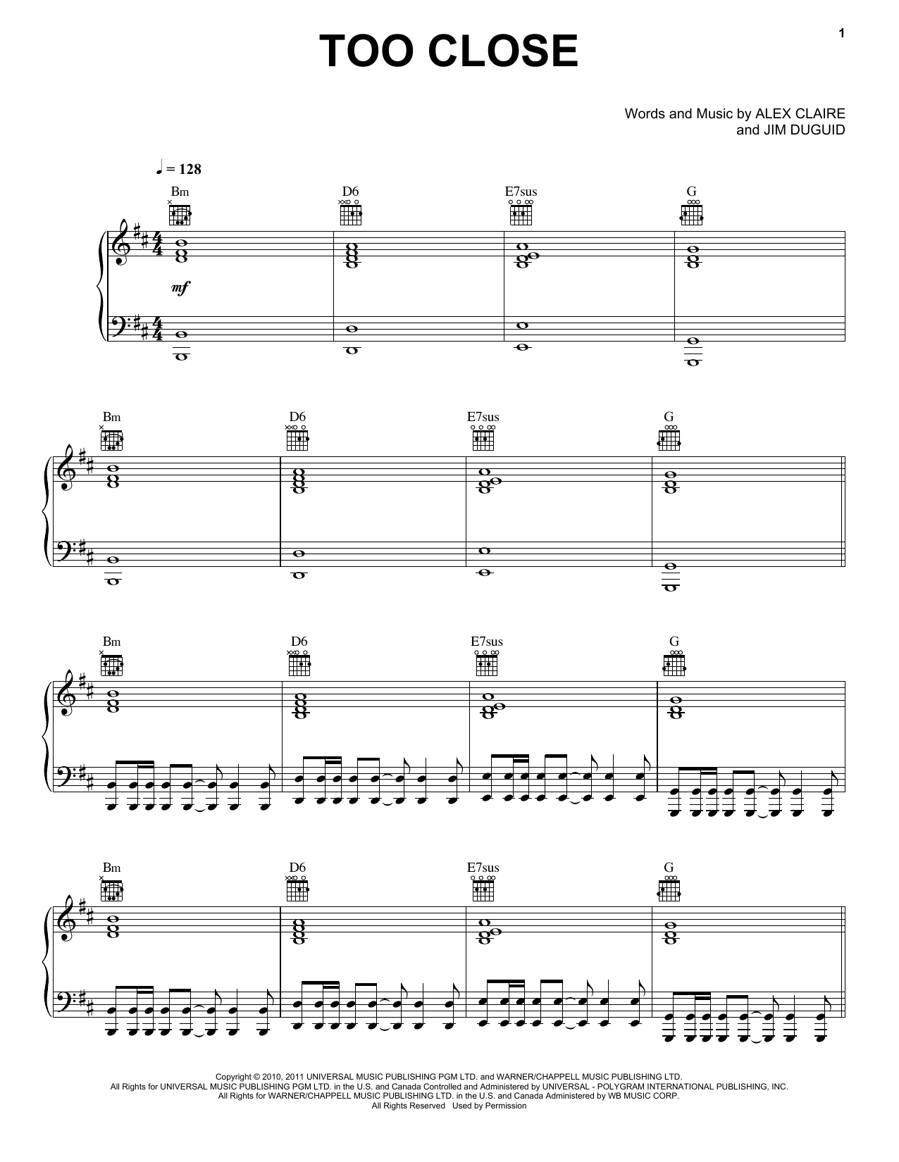 Download Alex Clare Too Close Sheet Music and learn how to play Easy Guitar Tab PDF digital score in minutes