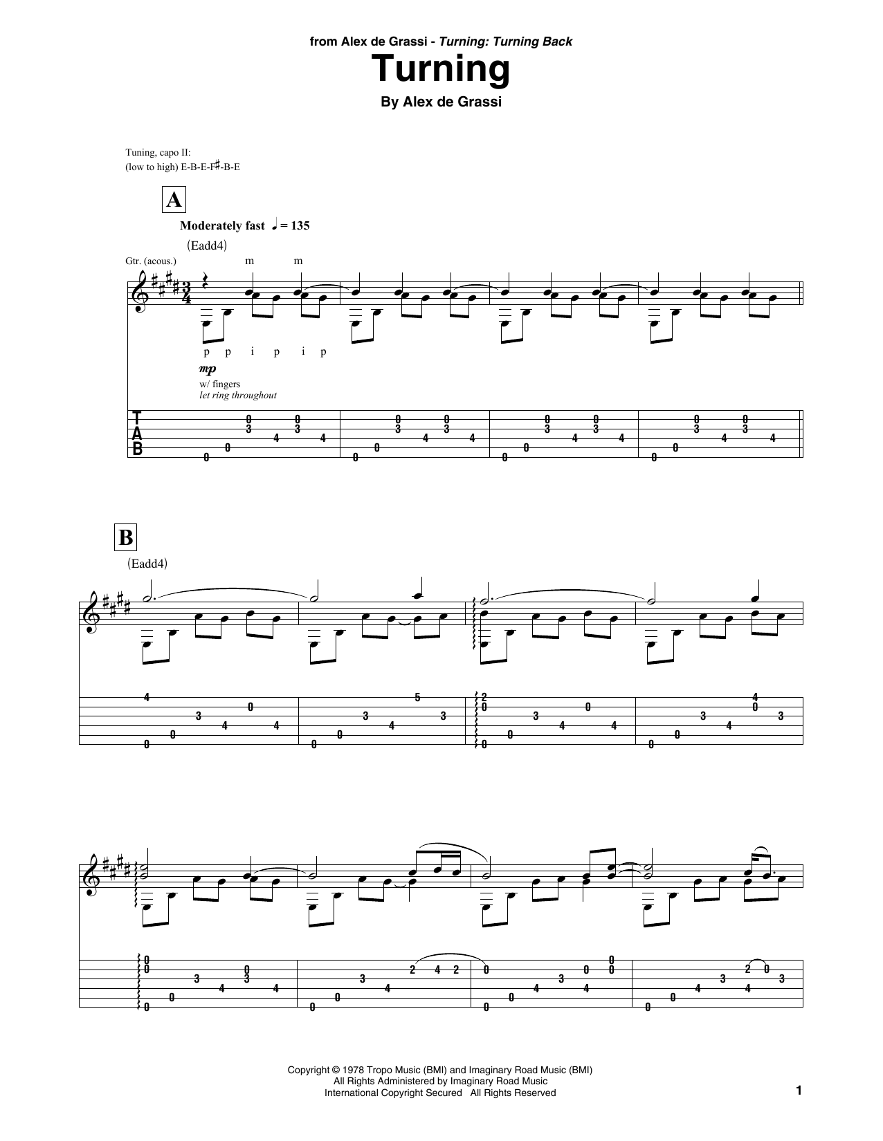 Download Alex de Grassi Turning Sheet Music and learn how to play Solo Guitar PDF digital score in minutes
