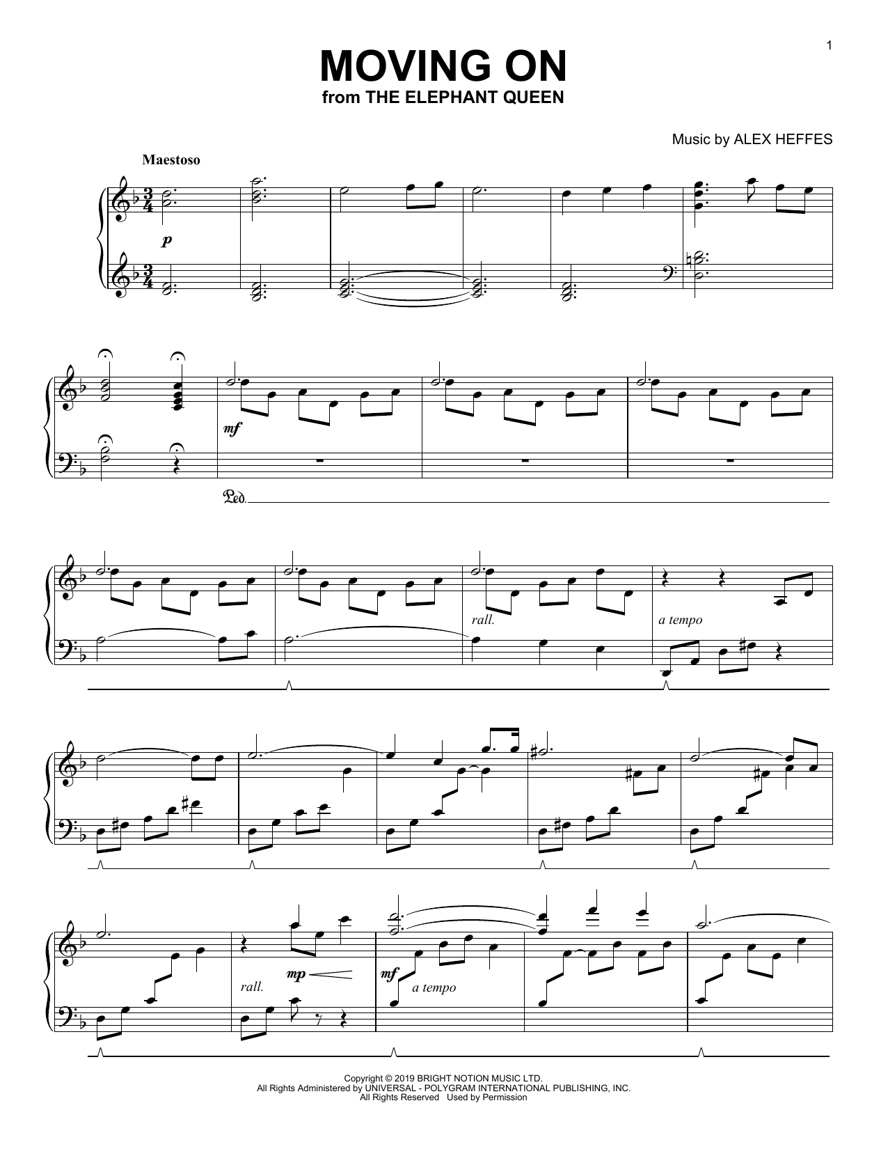 Download Alex Heffes Moving On (from The Elephant Queen) Sheet Music and learn how to play Piano Solo PDF digital score in minutes