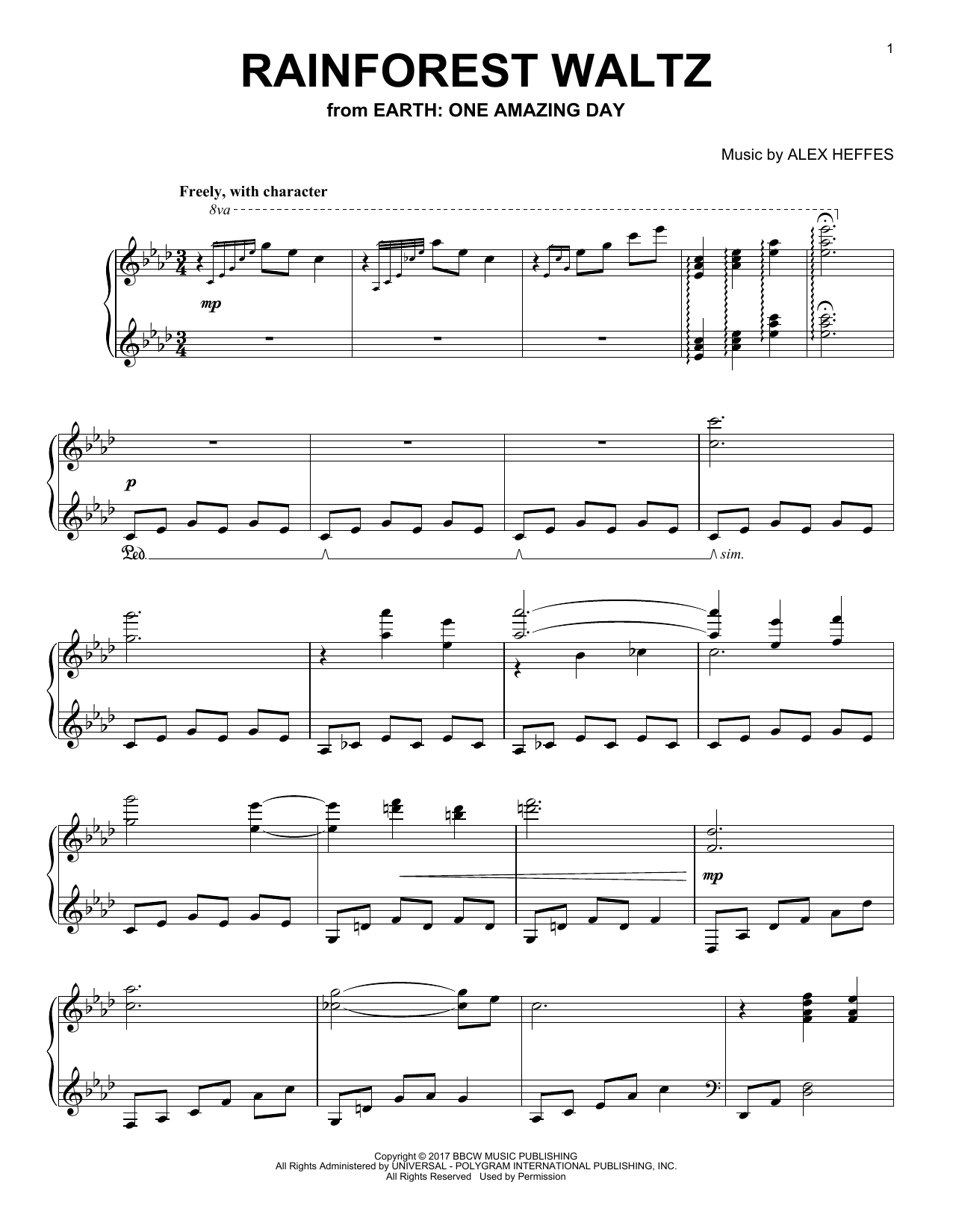 Download Alex Heffes Rainforest Waltz (from Earth: One Amazing Day) Sheet Music and learn how to play Piano Solo PDF digital score in minutes