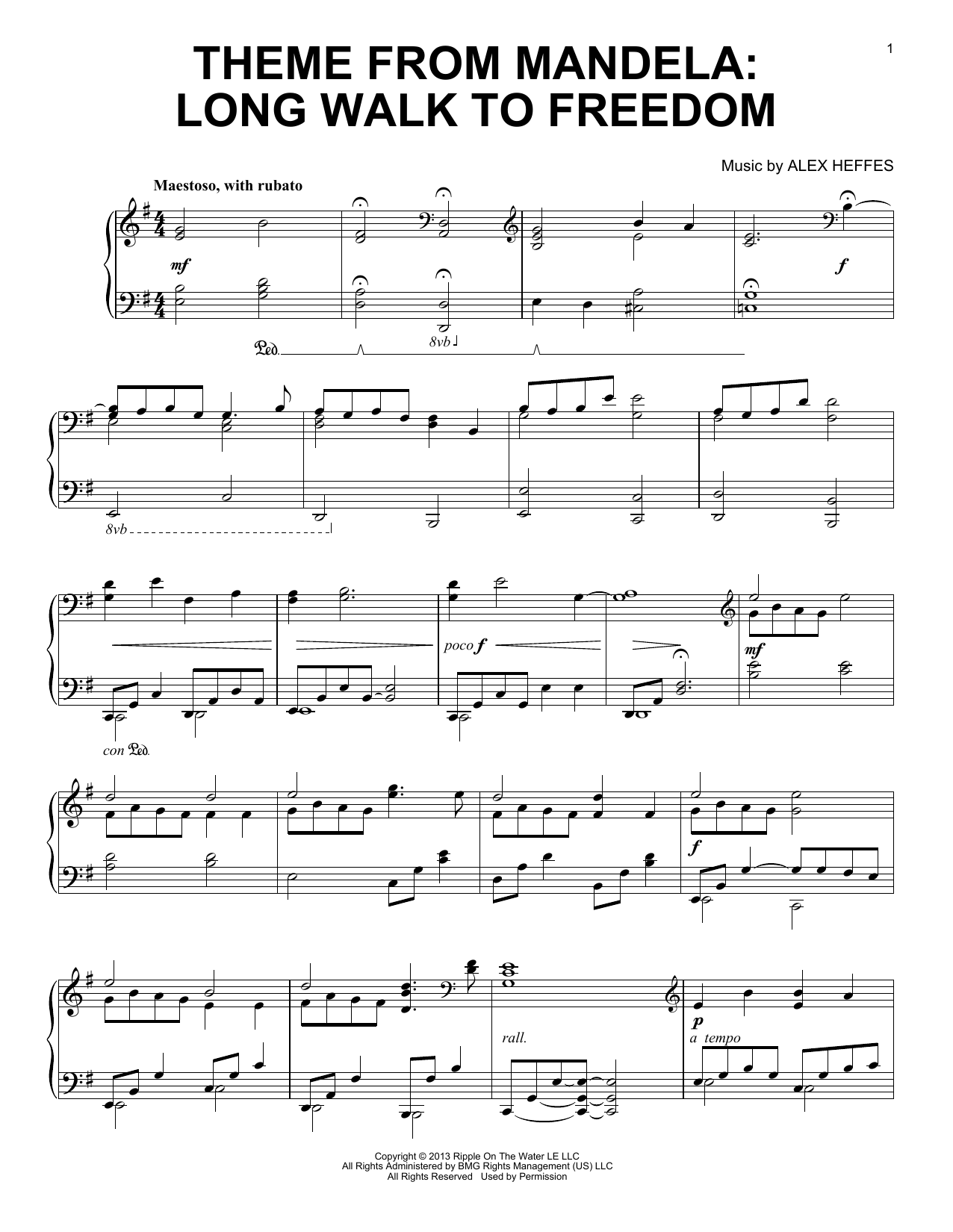 Download Alex Heffes Theme from Mandela: Long Walk To Freedom Sheet Music and learn how to play Piano Solo PDF digital score in minutes
