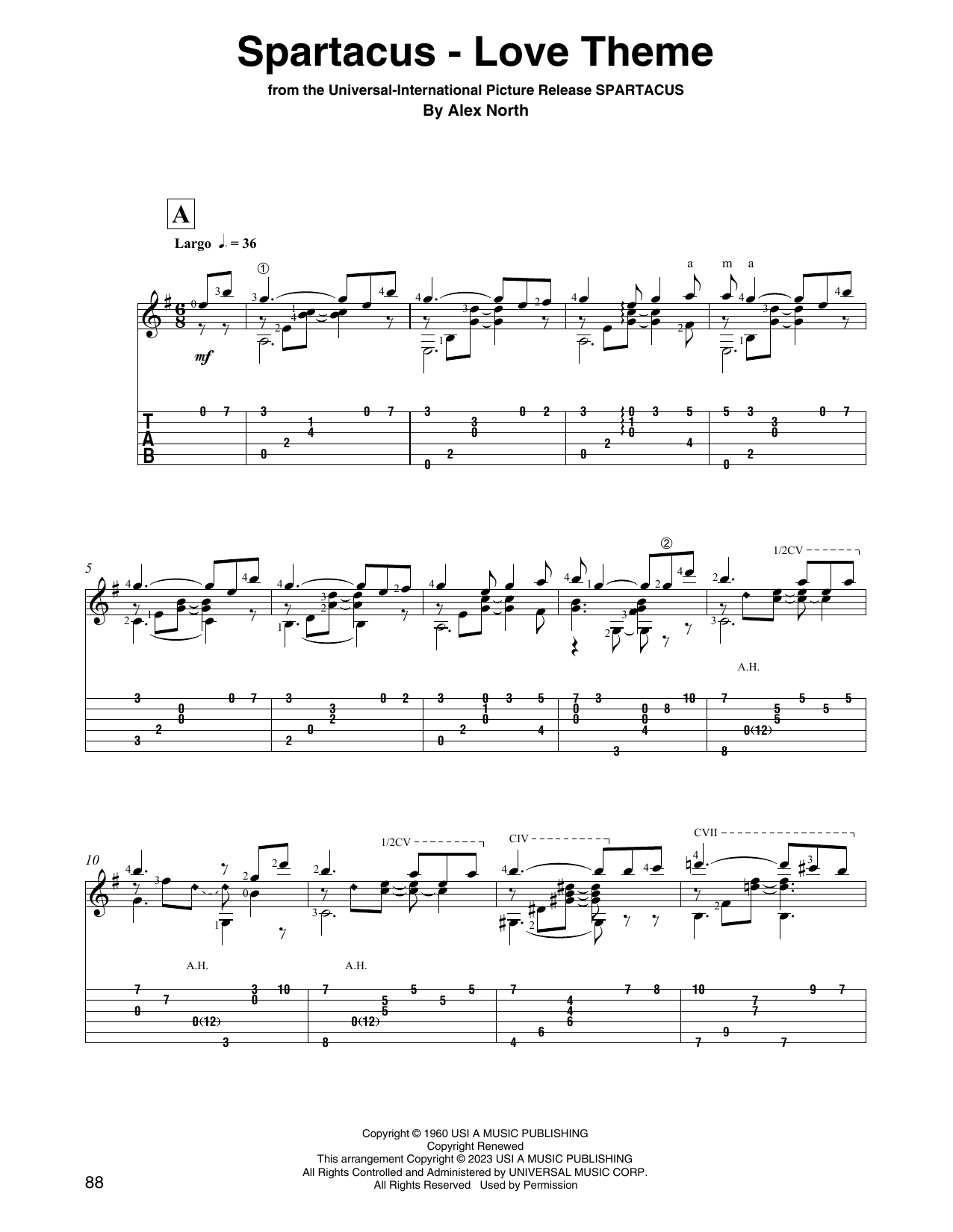 Download Alex North Spartacus - Love Theme (arr. David Jaggs) Sheet Music and learn how to play Solo Guitar PDF digital score in minutes
