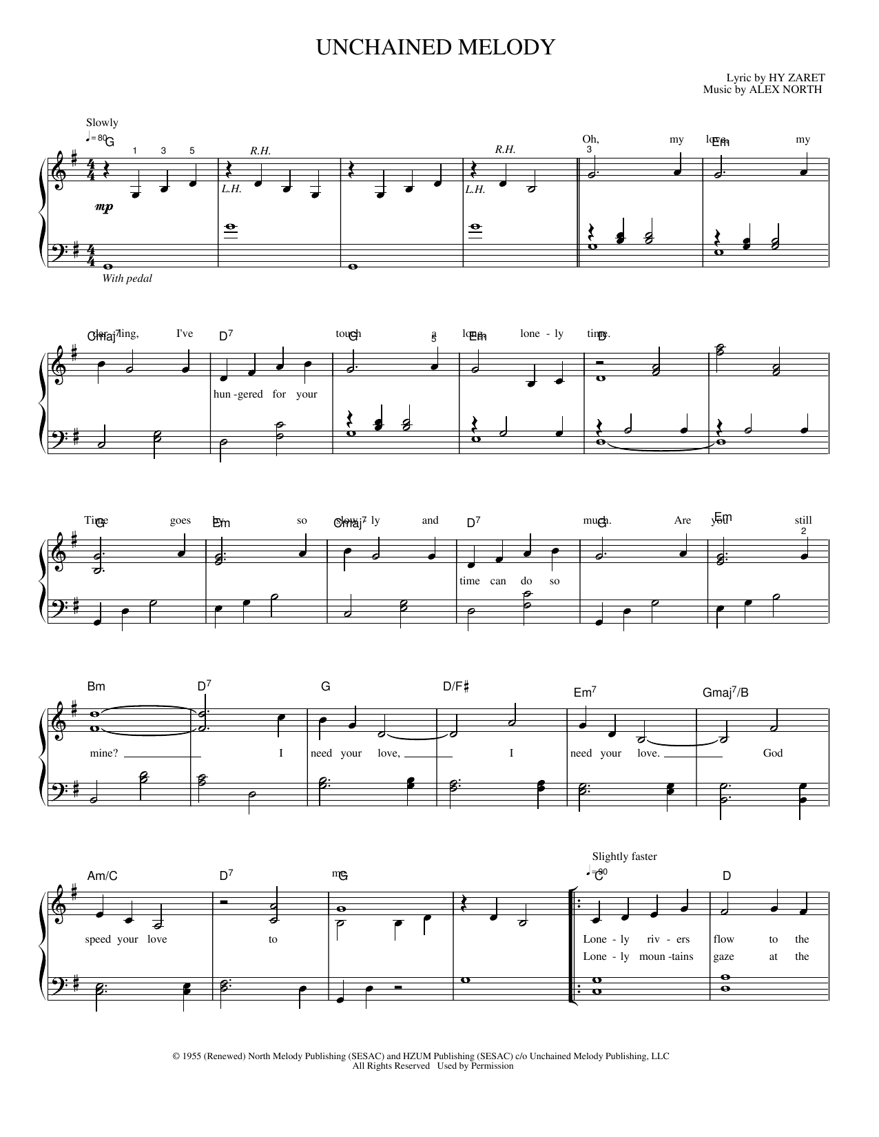 Download Alex North Unchained Melody Sheet Music and learn how to play Piano, Vocal & Guitar Chords (Right-Hand Melody) PDF digital score in minutes
