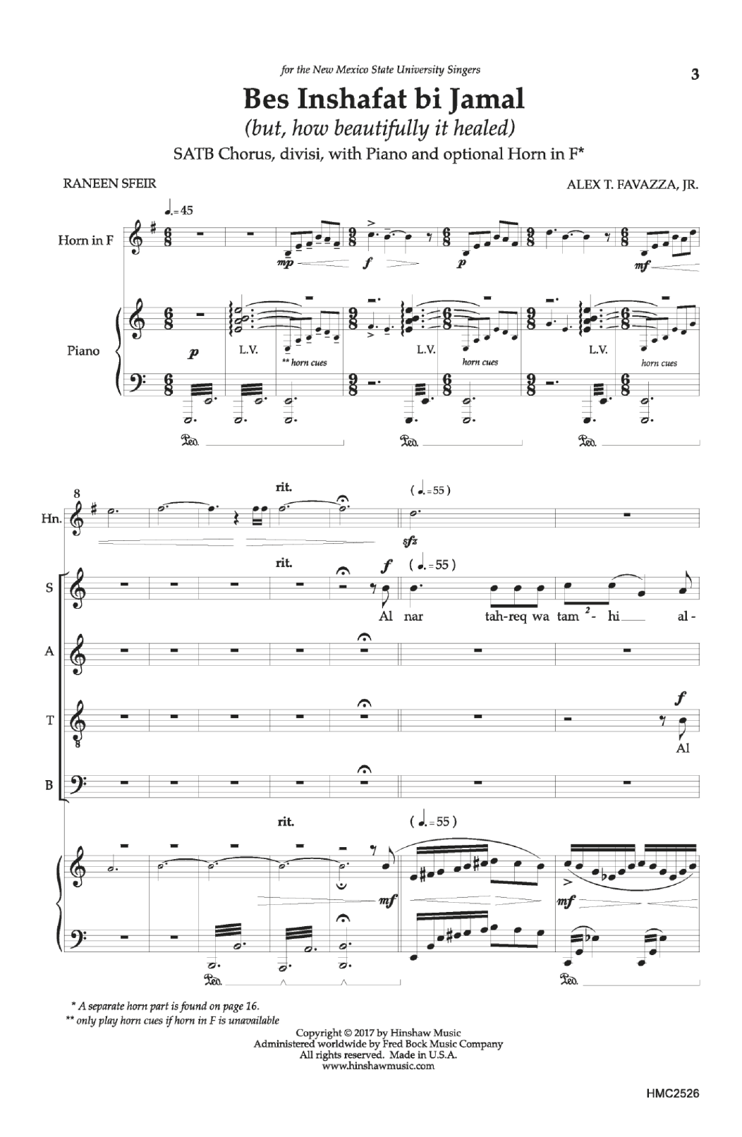 Download Alex T. Favazza Bes Inshafat bi Jamal (but, how beautifully it healed) Sheet Music and learn how to play Choral PDF digital score in minutes