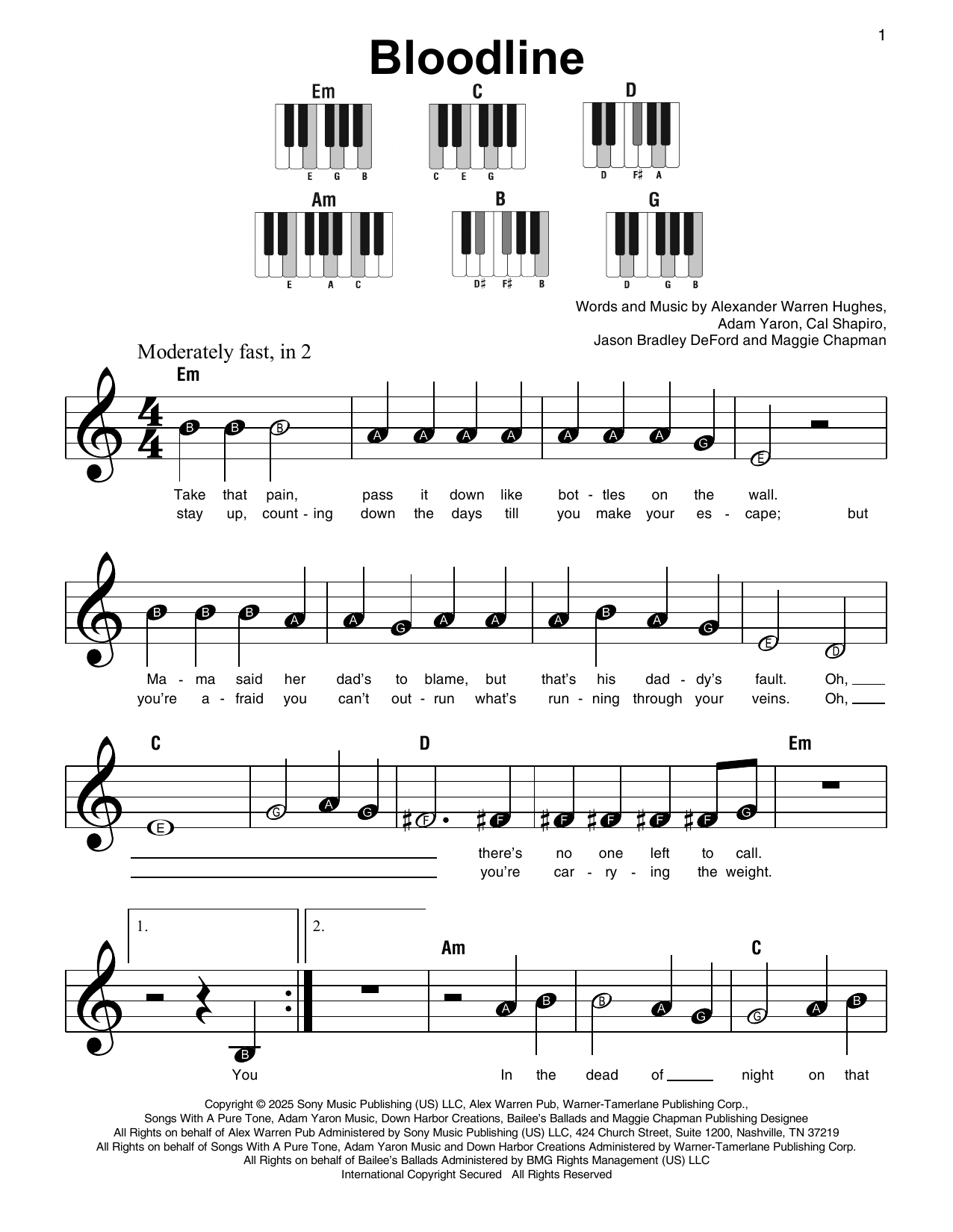 Download Alex Warren Bloodline (with Jelly Roll) Sheet Music and learn how to play Super Easy Piano PDF digital score in minutes