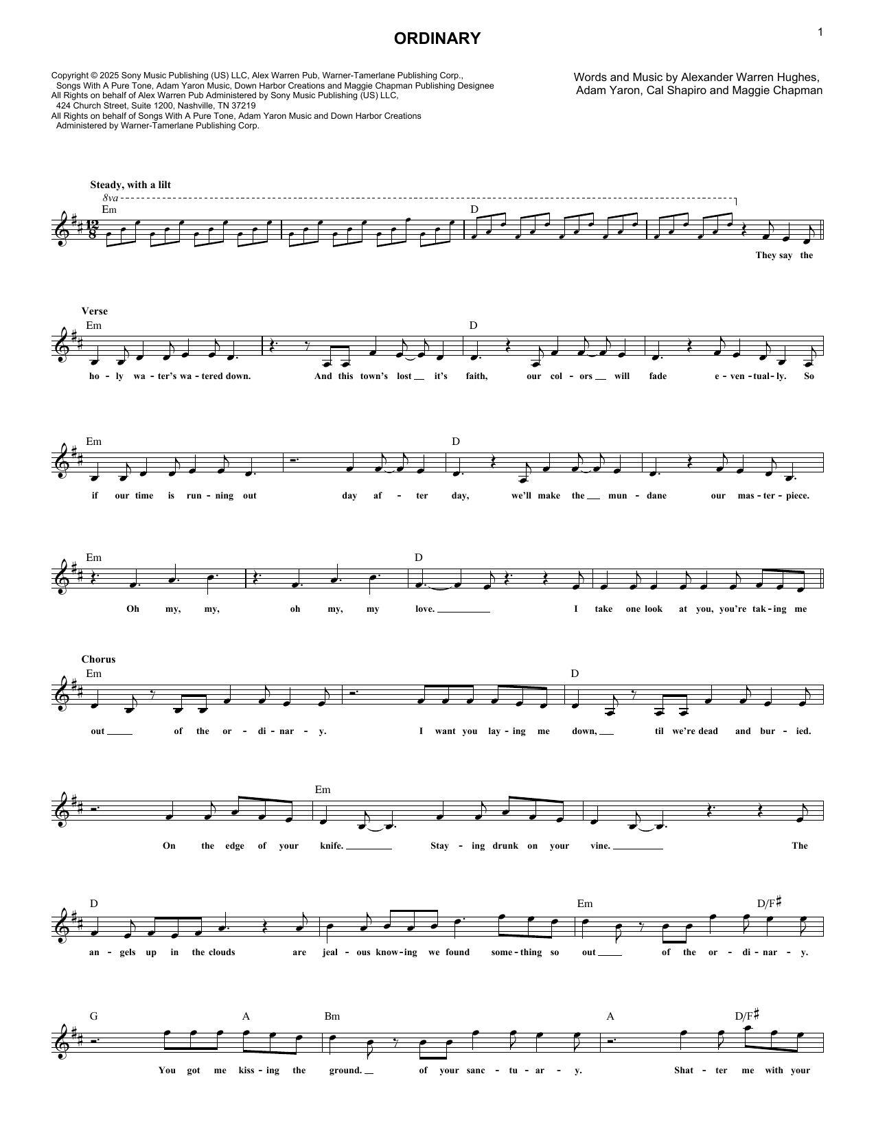 Download Alex Warren Ordinary Sheet Music and learn how to play Super Easy Piano PDF digital score in minutes