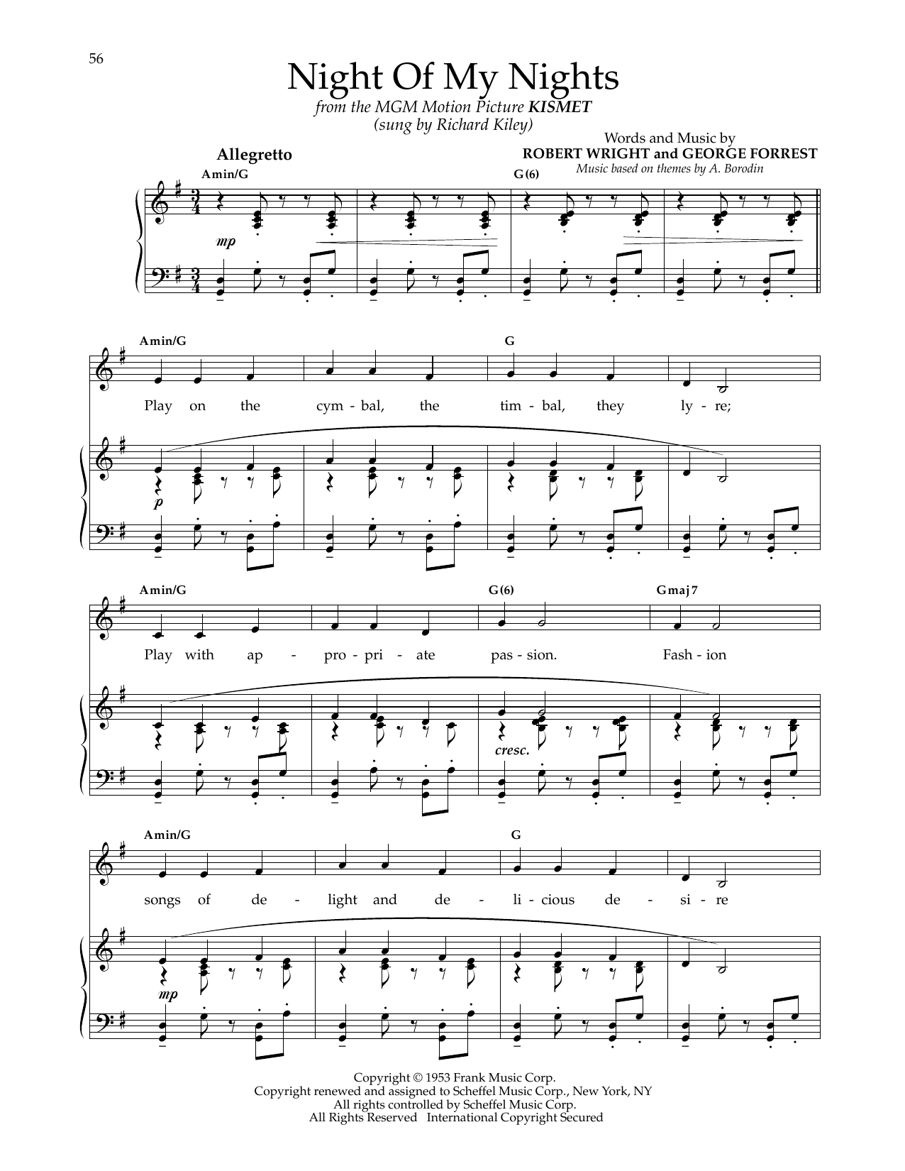 Download Alexander Borodin Night Of My Nights (from Kismet) Sheet Music and learn how to play Piano & Vocal PDF digital score in minutes