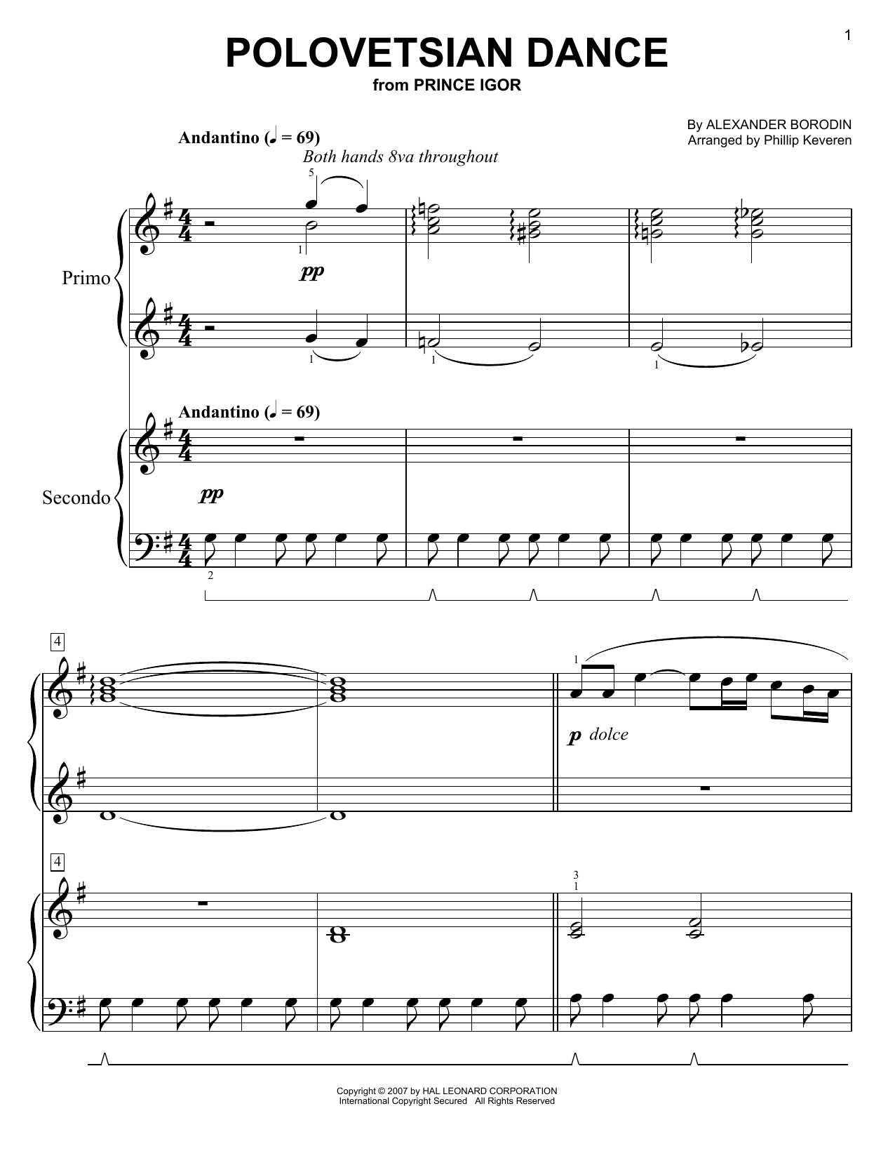 Download Phillip Keveren Polovetsian Dances Sheet Music and learn how to play Easy Piano Duet PDF digital score in minutes