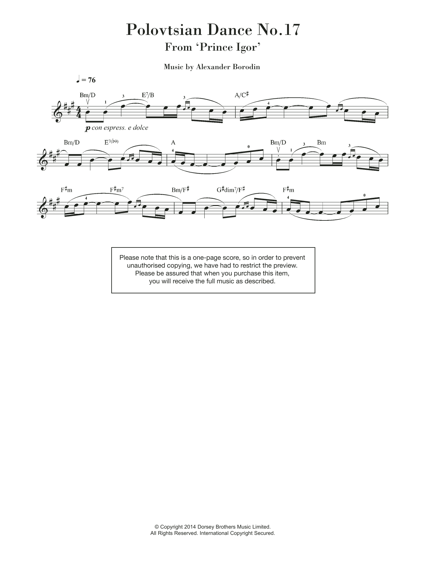 Download Alexander Borodin Polovtsian Dance No.17 (from 'Prince Igor') Sheet Music and learn how to play Violin PDF digital score in minutes