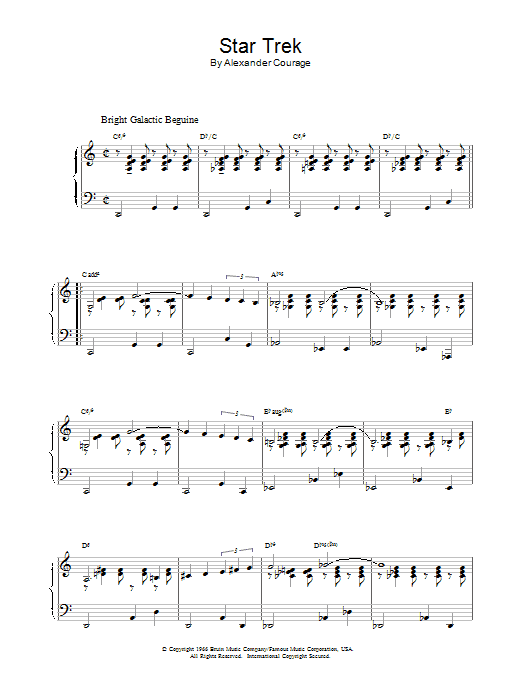 Download Alexander Courage Theme from Star Trek Sheet Music and learn how to play Piano PDF digital score in minutes