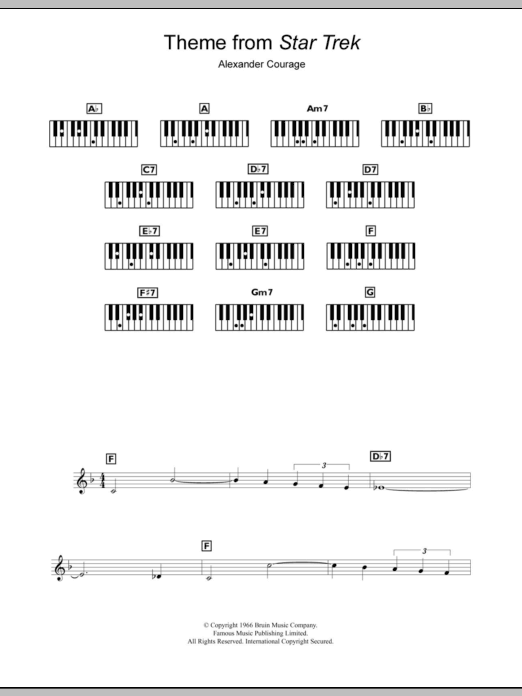 Download Alexander Courage Theme from Star Trek Sheet Music and learn how to play Keyboard PDF digital score in minutes