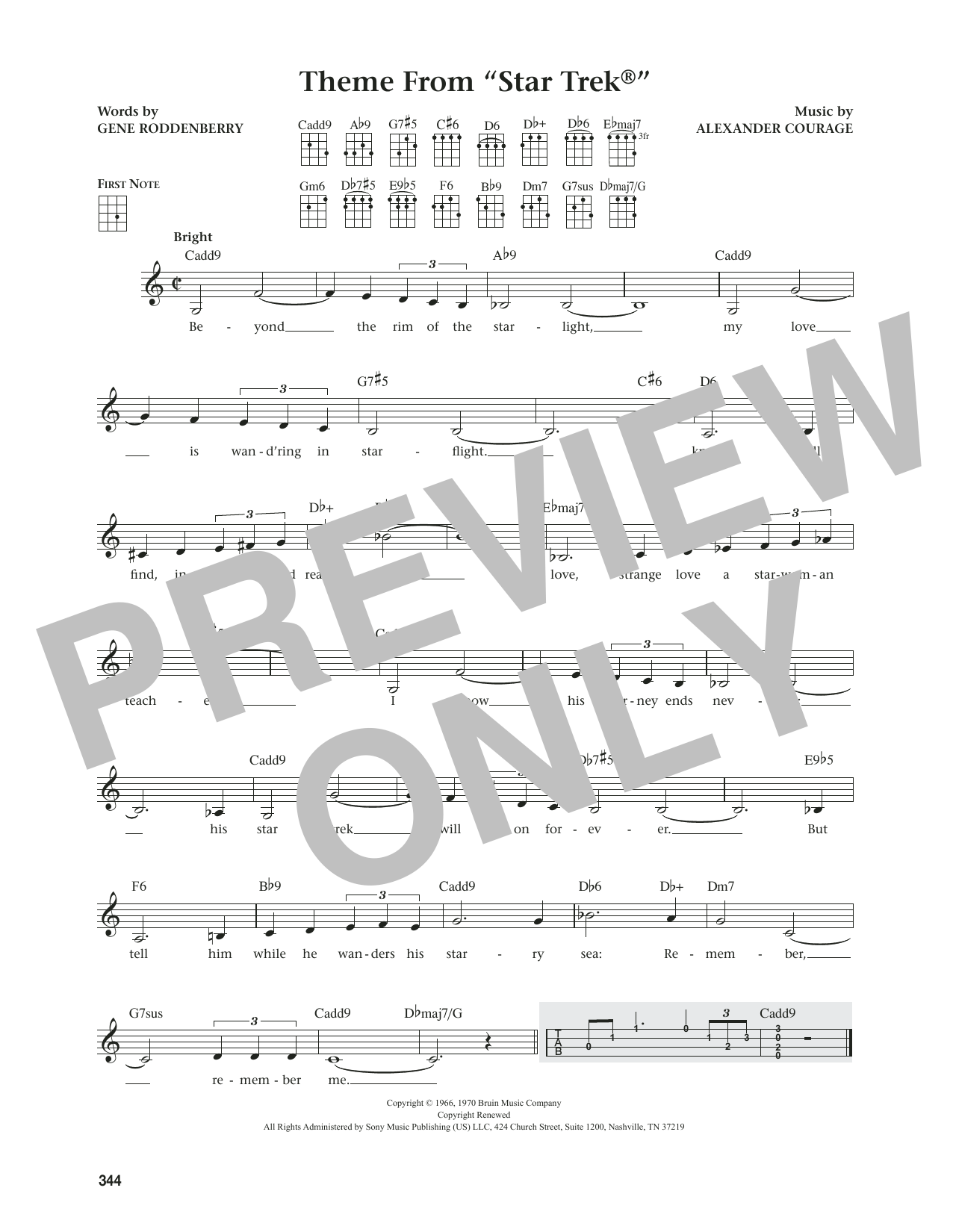 Download Alexander Courage Theme From Star Trek (from The Daily Ukulele) (arr. Jim Beloff) Sheet Music and learn how to play Ukulele PDF digital score in minutes