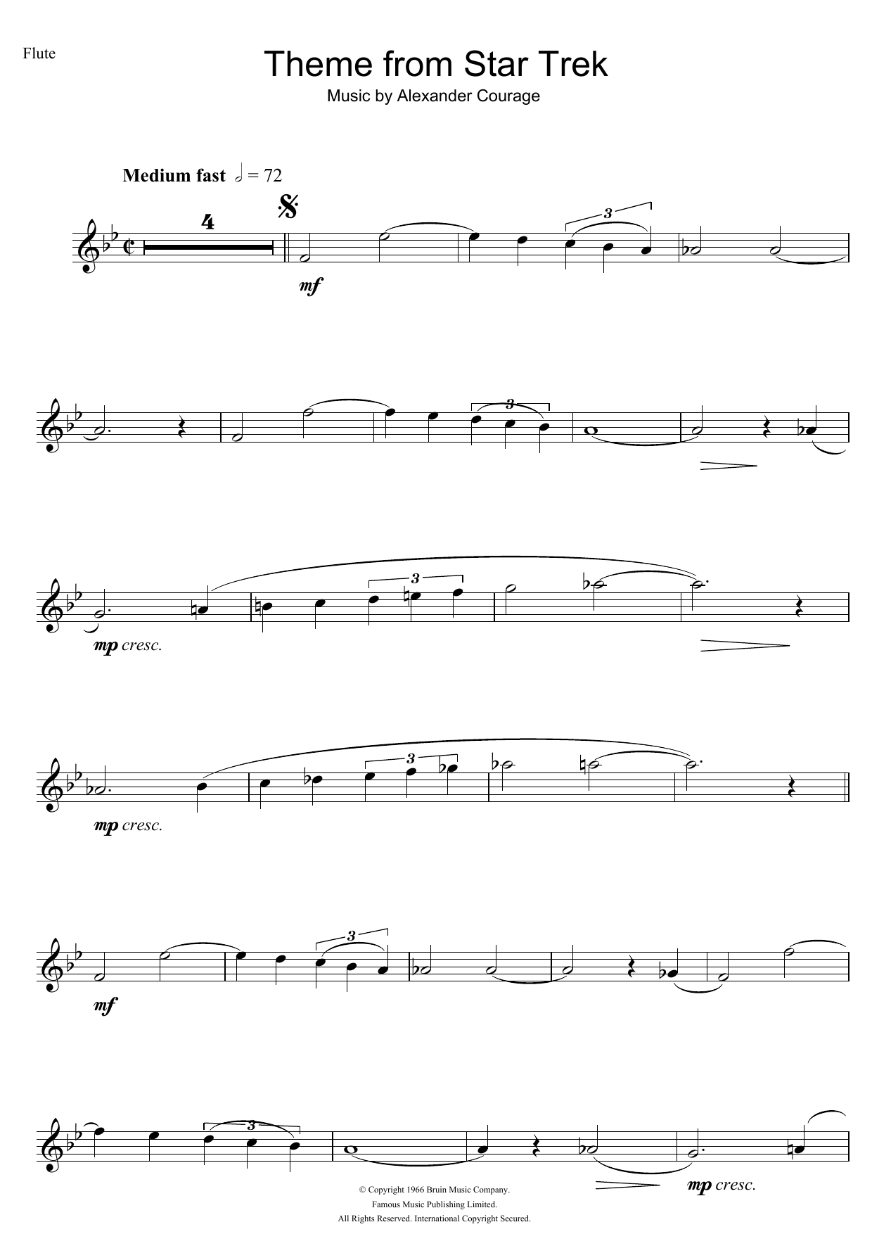 Download Alexander Courage Theme from Star Trek Sheet Music and learn how to play Alto Saxophone PDF digital score in minutes