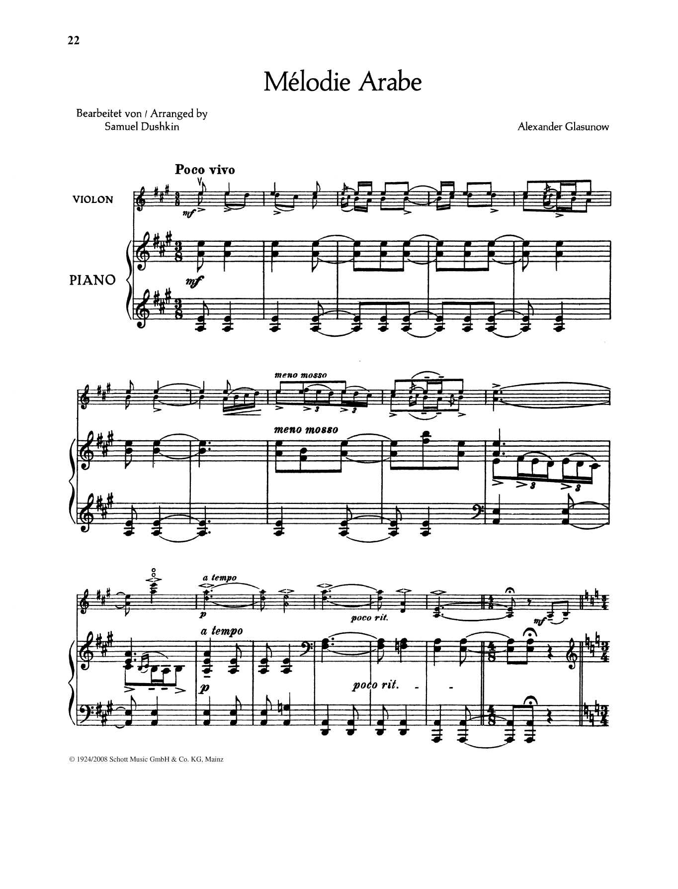 Download Alexander Glasunow Melodie Arabe Sheet Music and learn how to play String Solo PDF digital score in minutes