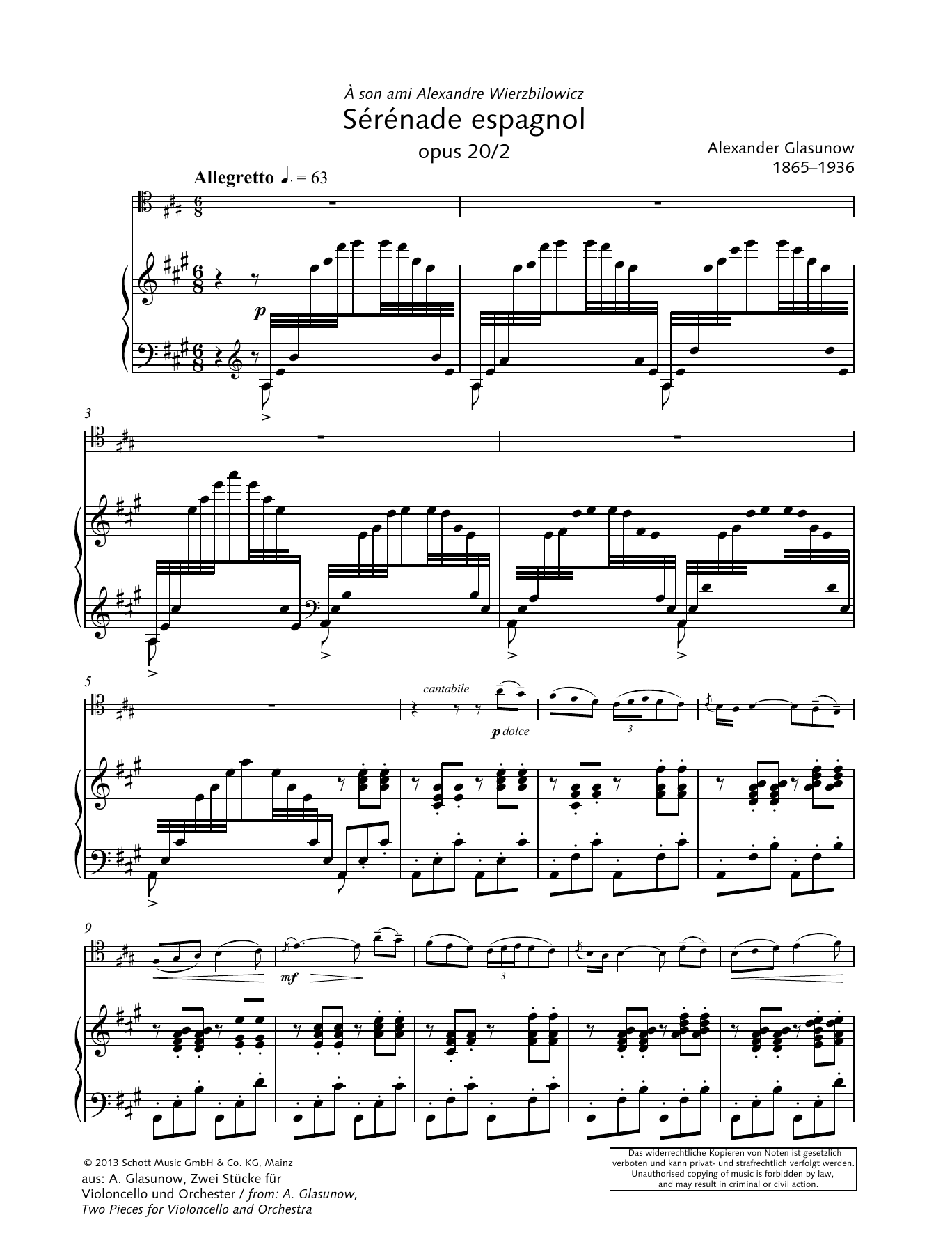 Download Alexander Glasunow Sérénade spagnol Sheet Music and learn how to play String Solo PDF digital score in minutes
