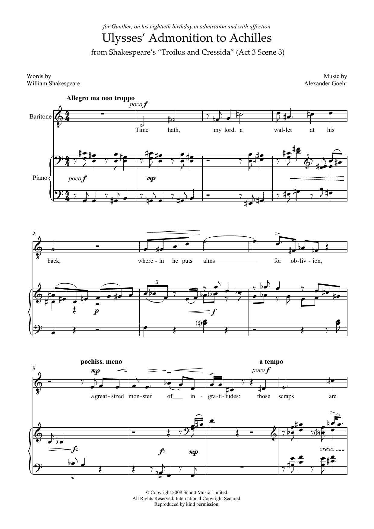 Download Alexander Goehr Ulysses' Admonition to Achilles (for baritone & piano) Sheet Music and learn how to play Piano & Vocal PDF digital score in minutes