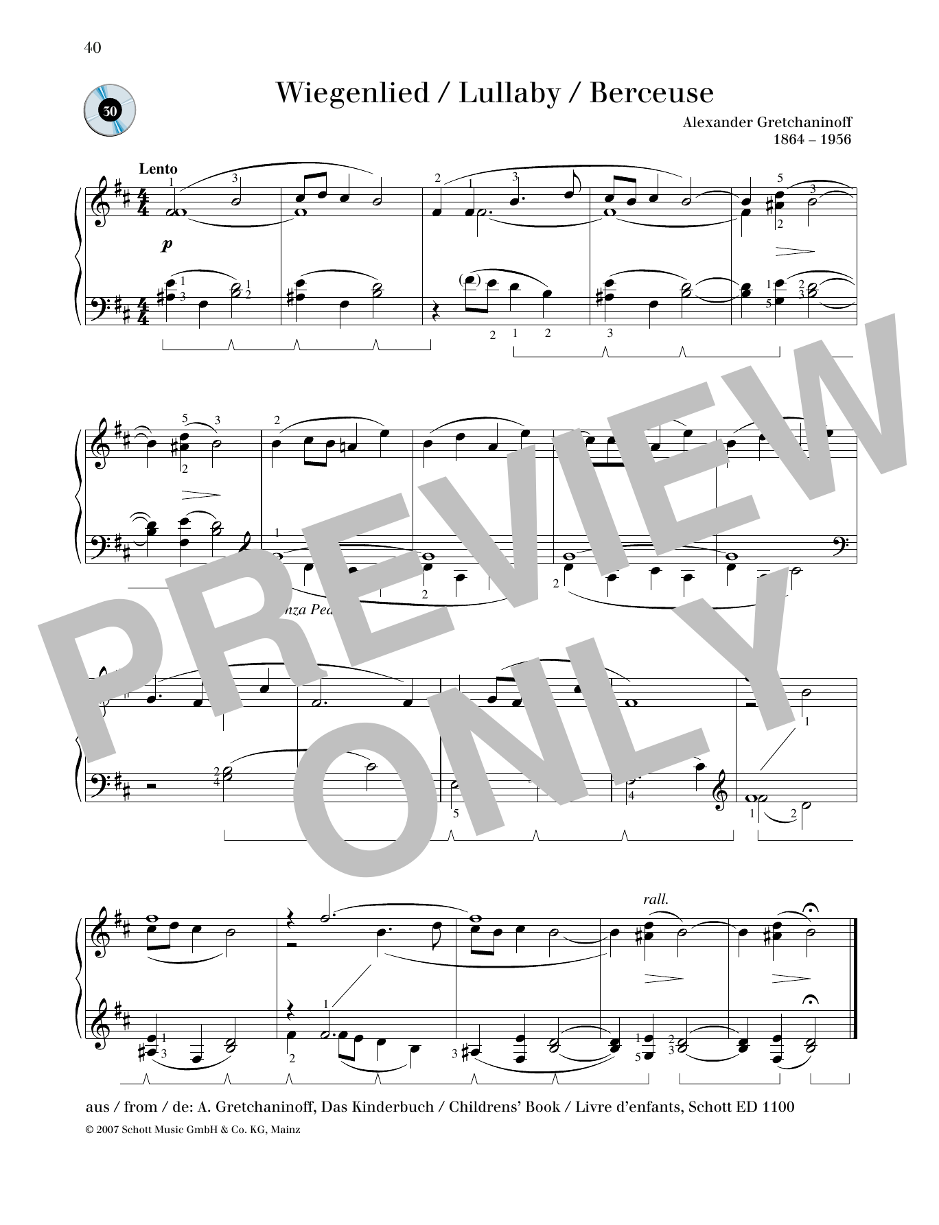 Download Alexander Gretchaninoff Lullaby Sheet Music and learn how to play String Solo PDF digital score in minutes