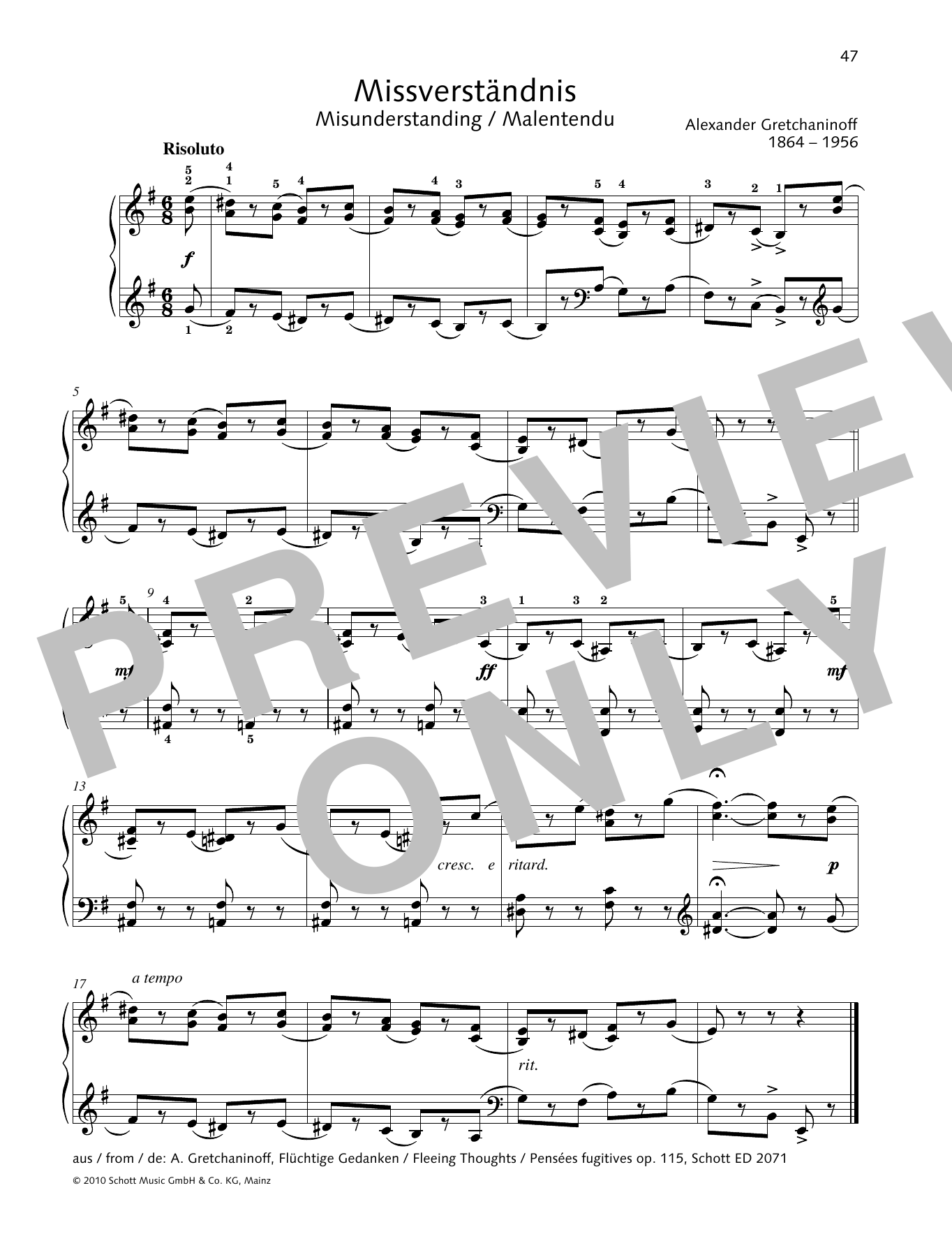 Download Alexander Gretchaninoff Misunderstanding Sheet Music and learn how to play Piano Solo PDF digital score in minutes