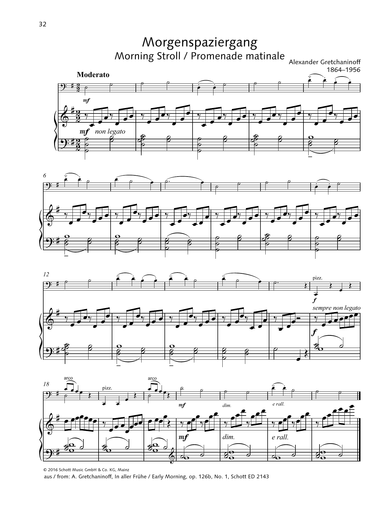 Download Alexander Gretchaninoff Morning Stroll Sheet Music and learn how to play String Solo PDF digital score in minutes