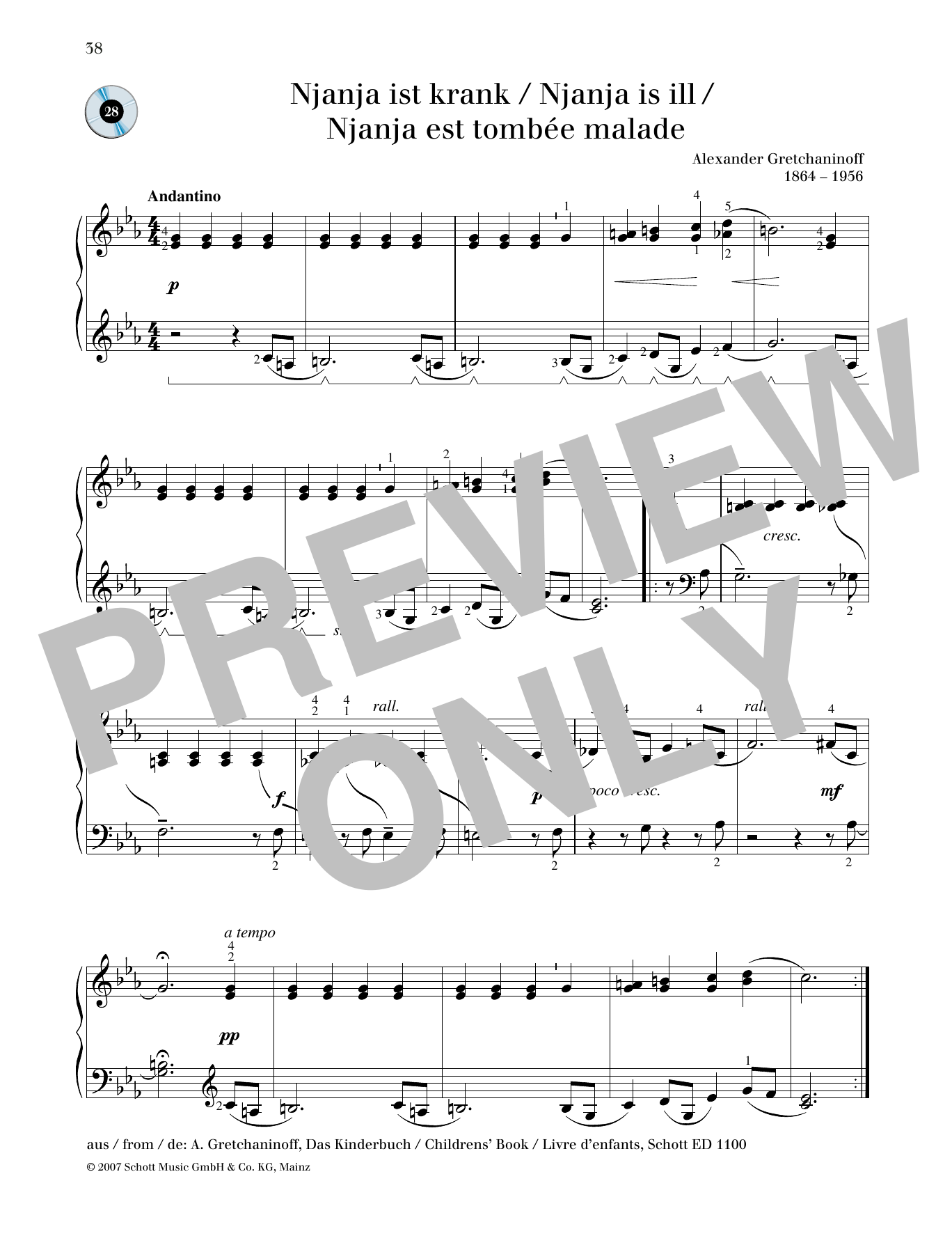 Download Alexander Gretchaninoff Njanja is ill Sheet Music and learn how to play Piano Solo PDF digital score in minutes