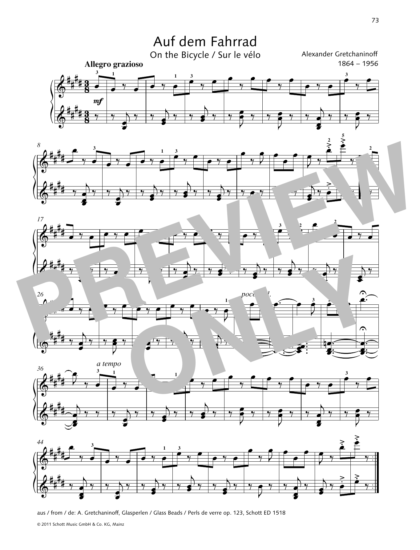 Download Alexander Gretchaninoff On the Bicycle Sheet Music and learn how to play Piano Solo PDF digital score in minutes