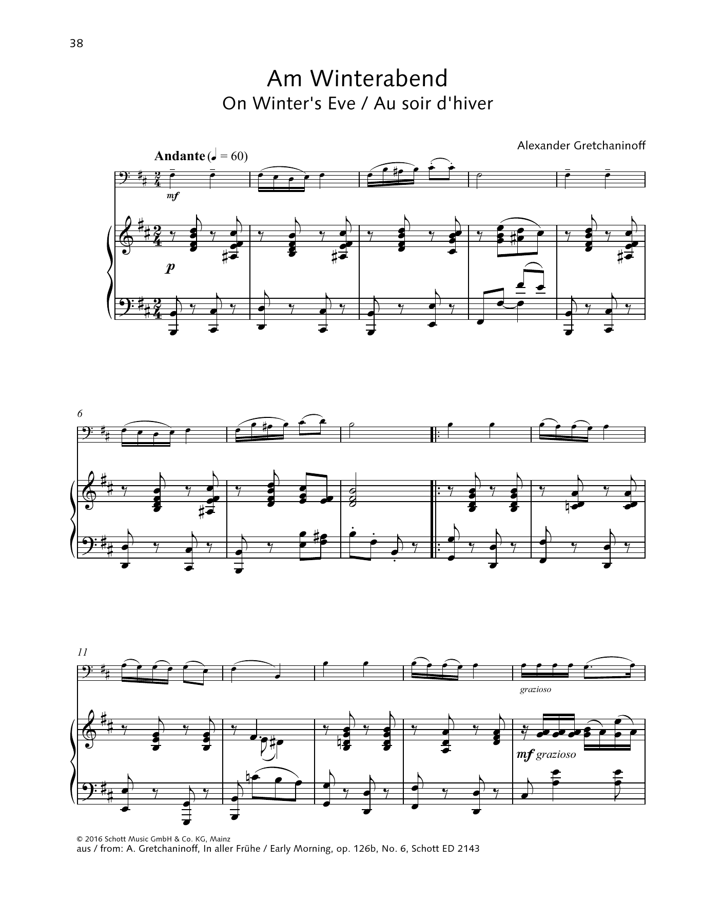 Download Alexander Gretchaninoff On Winter's Eve Sheet Music and learn how to play String Solo PDF digital score in minutes
