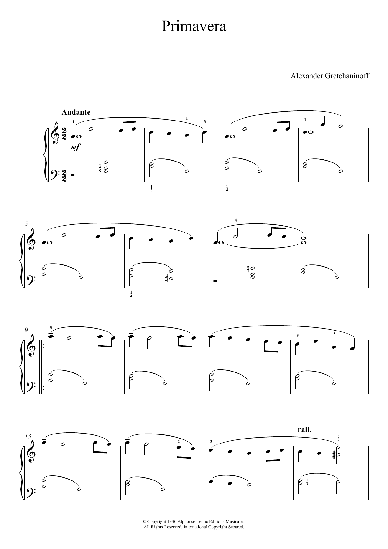 Download Alexander Gretchaninoff Primavera (No. 1 from 'Historiettes') Sheet Music and learn how to play Piano PDF digital score in minutes