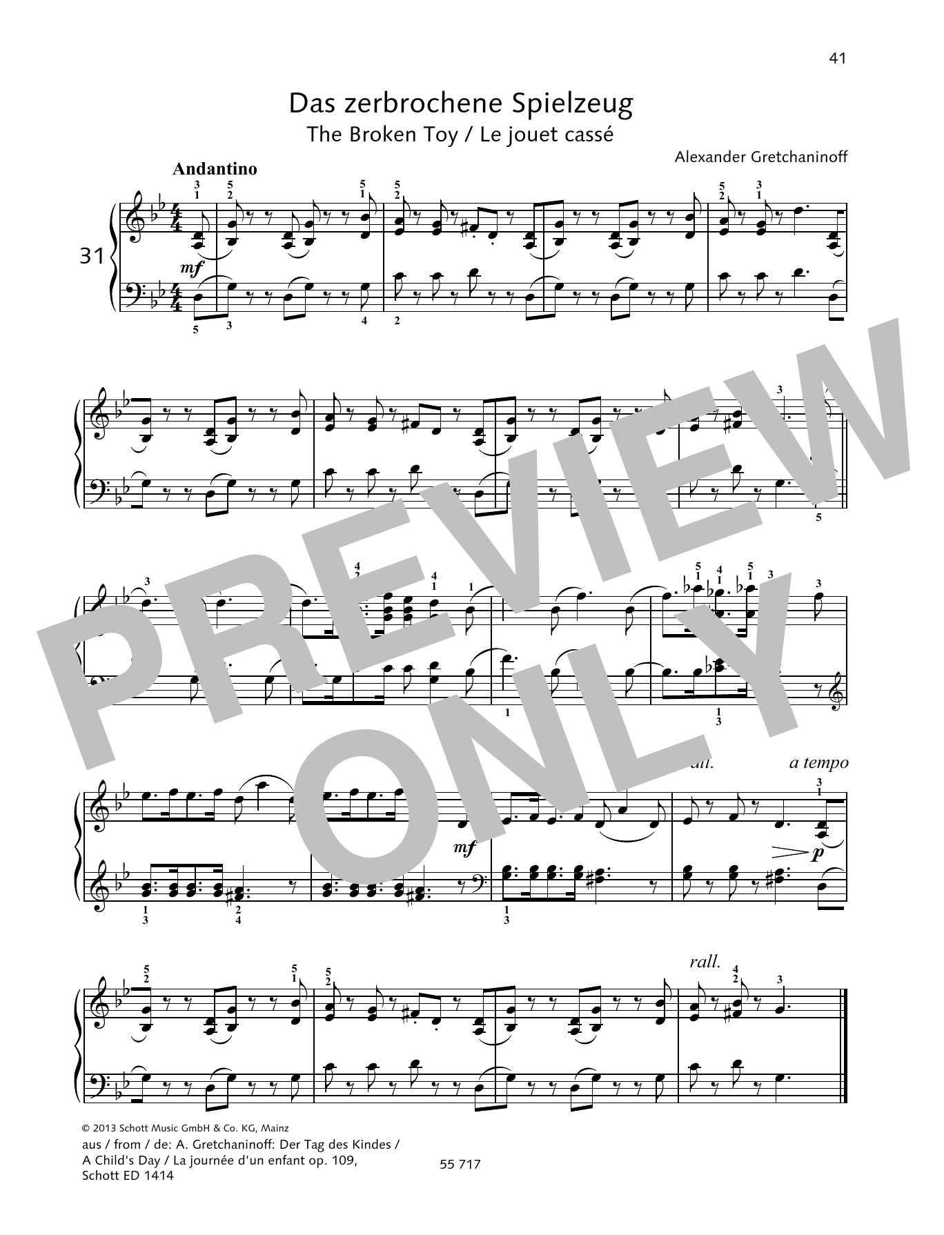 Download Alexander Gretchaninoff The Broken Toy Sheet Music and learn how to play Piano Solo PDF digital score in minutes