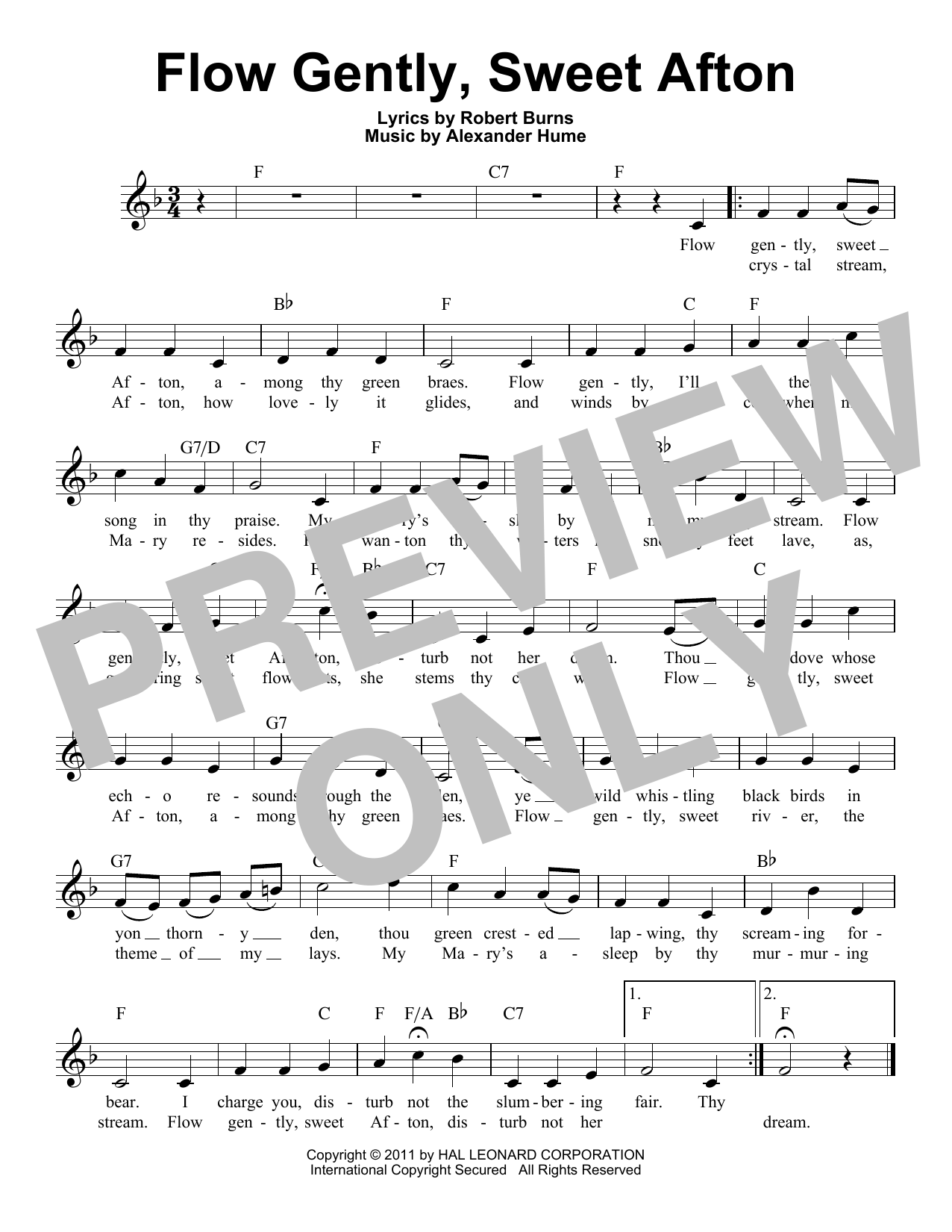 Download Alexander Hume Flow Gently, Sweet Afton Sheet Music and learn how to play Voice PDF digital score in minutes