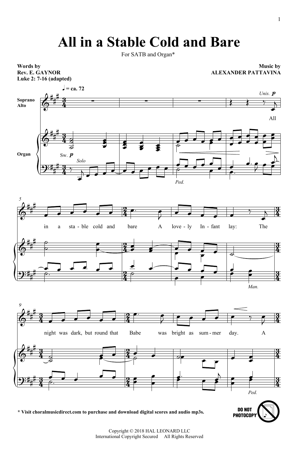 Download Alexander Pattavina All In A Stable Cold And Bare Sheet Music and learn how to play SATB PDF digital score in minutes