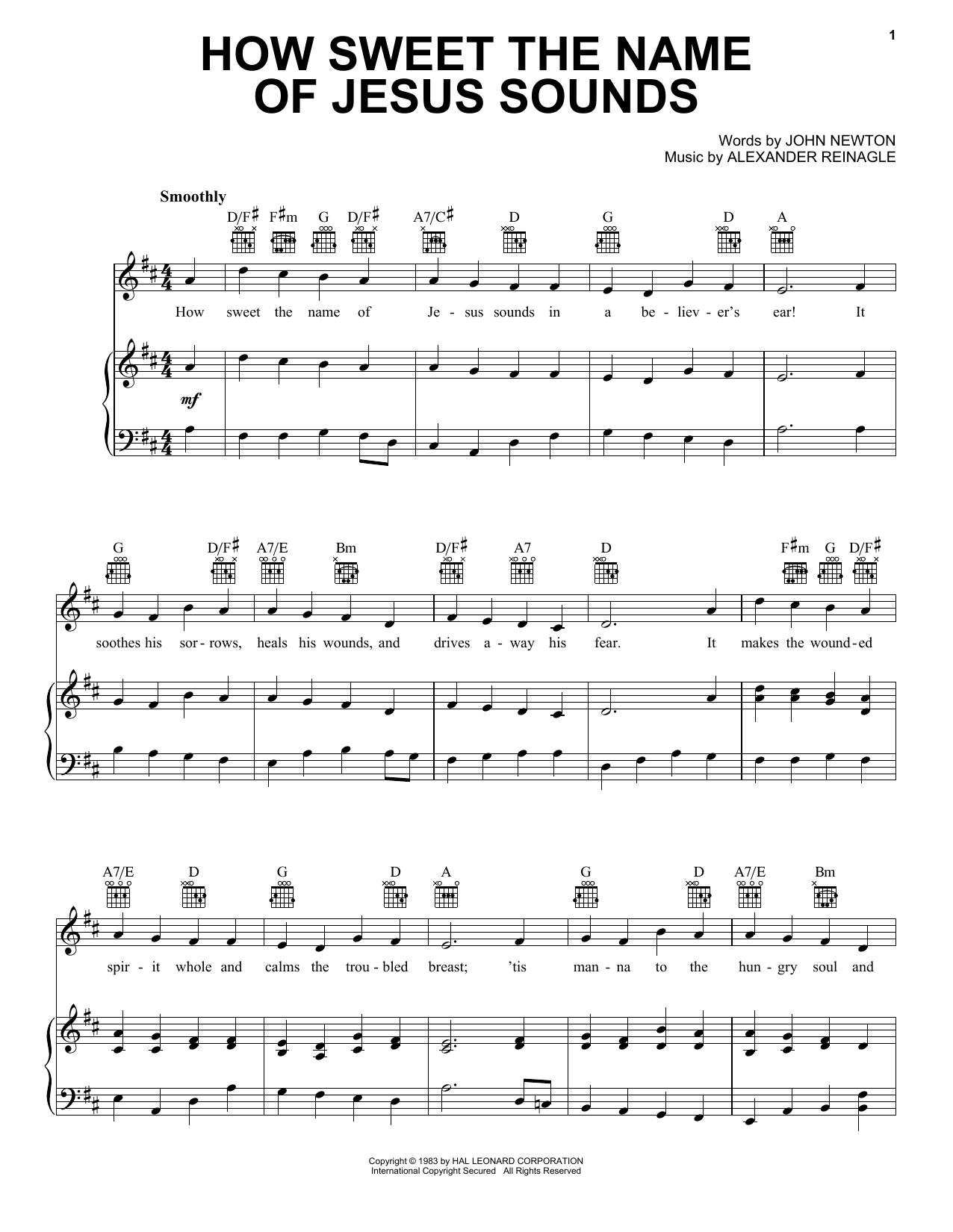 Download Alexander R. Reinagle How Sweet The Name Of Jesus Sounds Sheet Music and learn how to play Piano, Vocal & Guitar Chords (Right-Hand Melody) PDF digital score in minutes