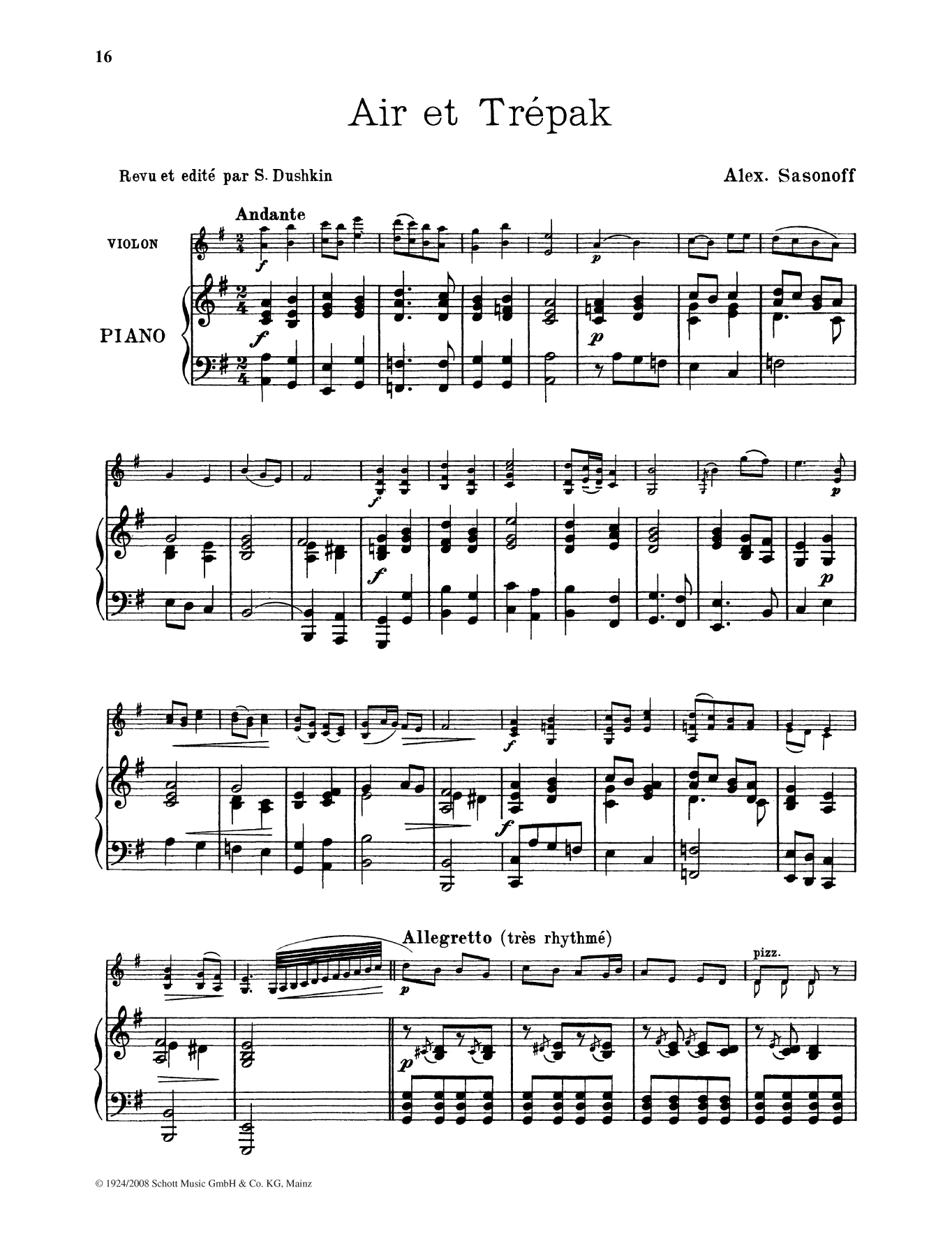 Download Alexander Sasonoff Air et Trepak Sheet Music and learn how to play String Solo PDF digital score in minutes