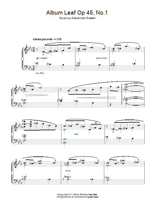 Download Alexander Scriabin Album Leaf Sheet Music and learn how to play Piano PDF digital score in minutes