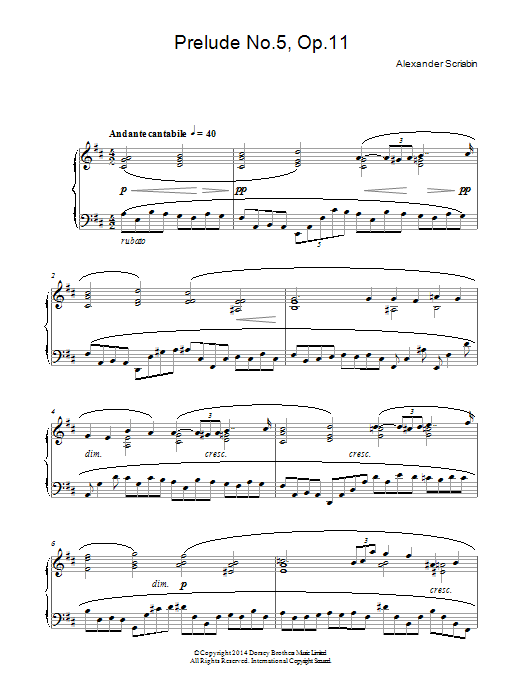 Download Alexander Scriabin Prelude No. 5, Op. 11 Sheet Music and learn how to play Piano PDF digital score in minutes