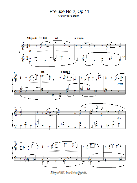 Download Alexander Scriabin Prelude No.2, Op.11 Sheet Music and learn how to play Piano PDF digital score in minutes