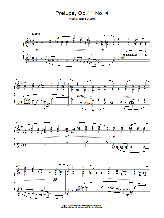 Download Alexander Scriabin Prelude No. 4, Op. 11 Sheet Music and learn how to play Piano PDF digital score in minutes