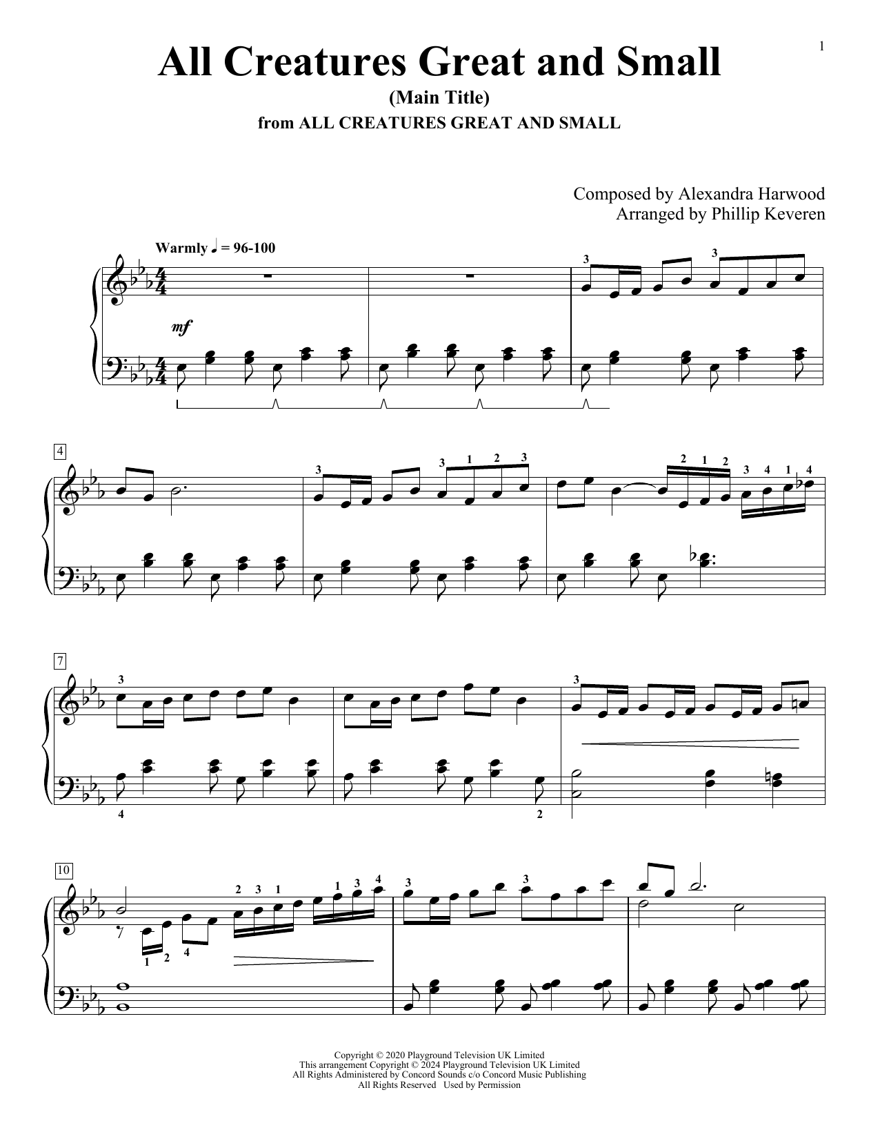 Download Alexandra Harwood All Creatures Great And Small (Main Title) (arr. Phillip Keveren) Sheet Music and learn how to play Piano Solo PDF digital score in minutes