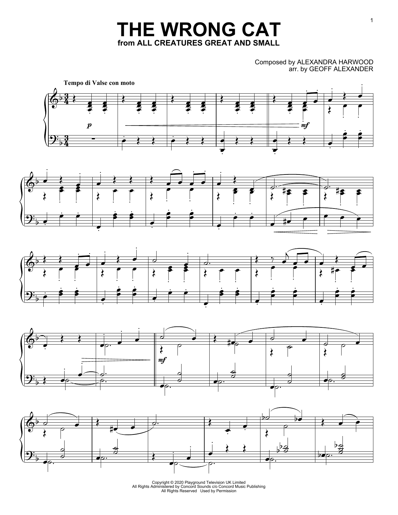 Download Alexandra Harwood The Wrong Cat (from All Creatures Great And Small) Sheet Music and learn how to play Piano Solo PDF digital score in minutes