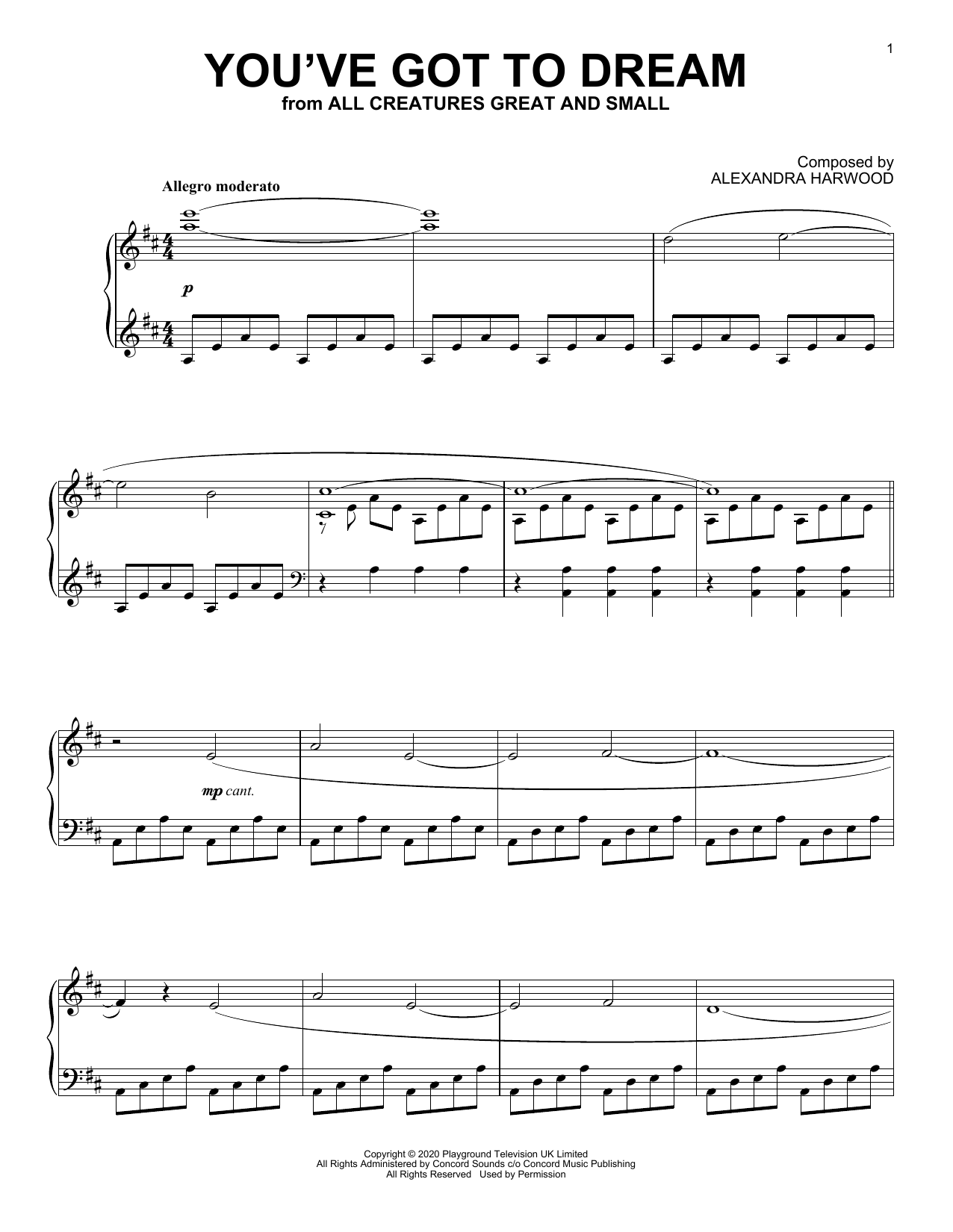 Download Alexandra Harwood You've Got To Dream (from All Creatures Great And Small) Sheet Music and learn how to play Piano Solo PDF digital score in minutes