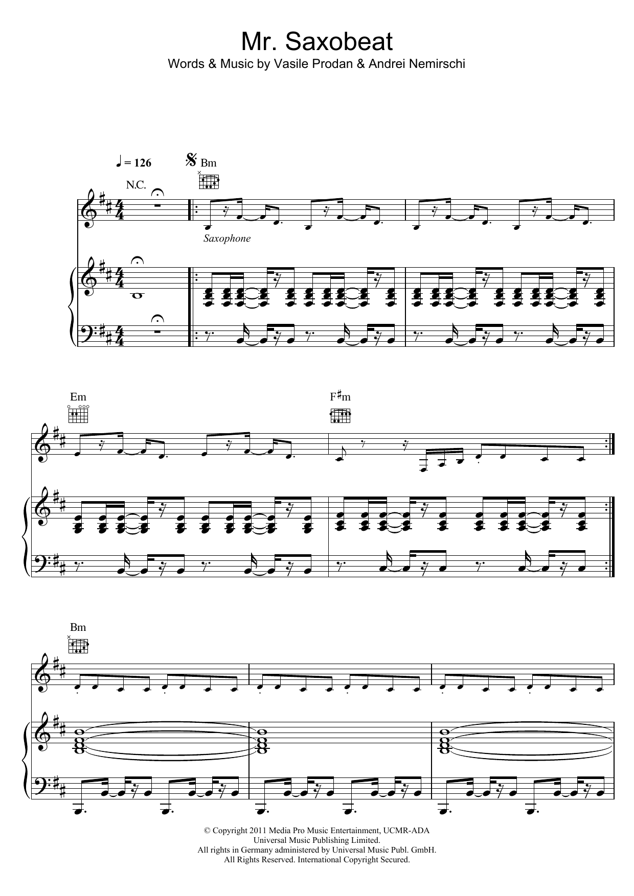 Download Alexandra Stan Mr Saxobeat Sheet Music and learn how to play Piano, Vocal & Guitar PDF digital score in minutes