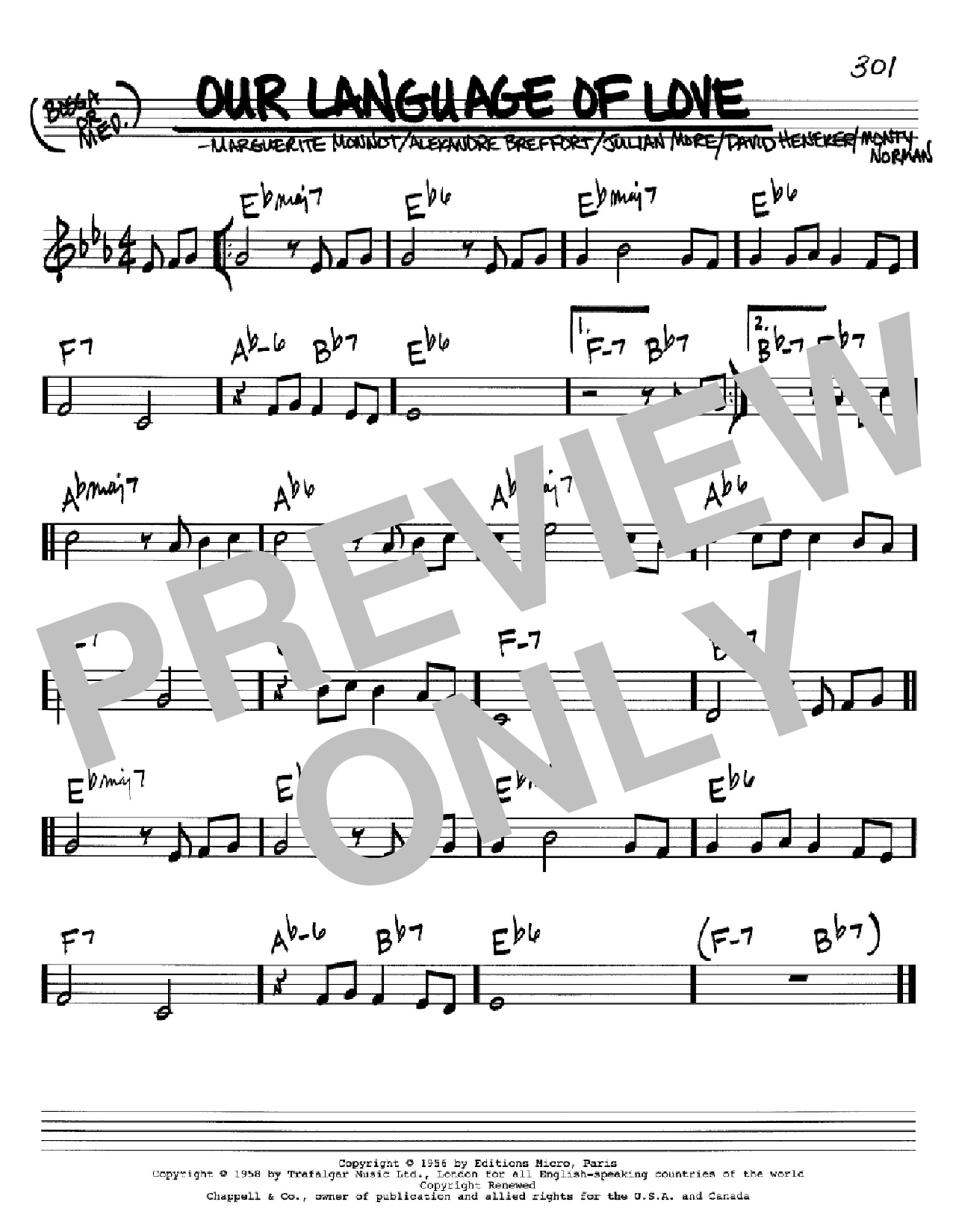 Download Alexandre Breffort Our Language Of Love Sheet Music and learn how to play Real Book – Melody, Lyrics & Chords PDF digital score in minutes