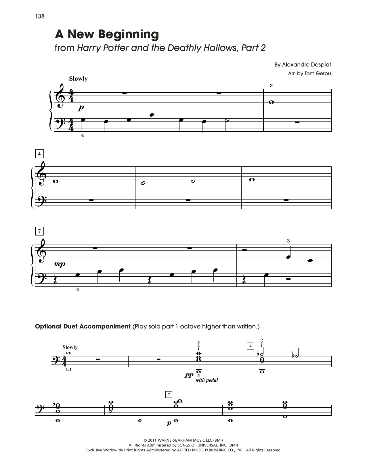 Download Alexandre Desplat A New Beginning (from Harry Potter) (arr. Tom Gerou) Sheet Music and learn how to play 5-Finger Piano PDF digital score in minutes