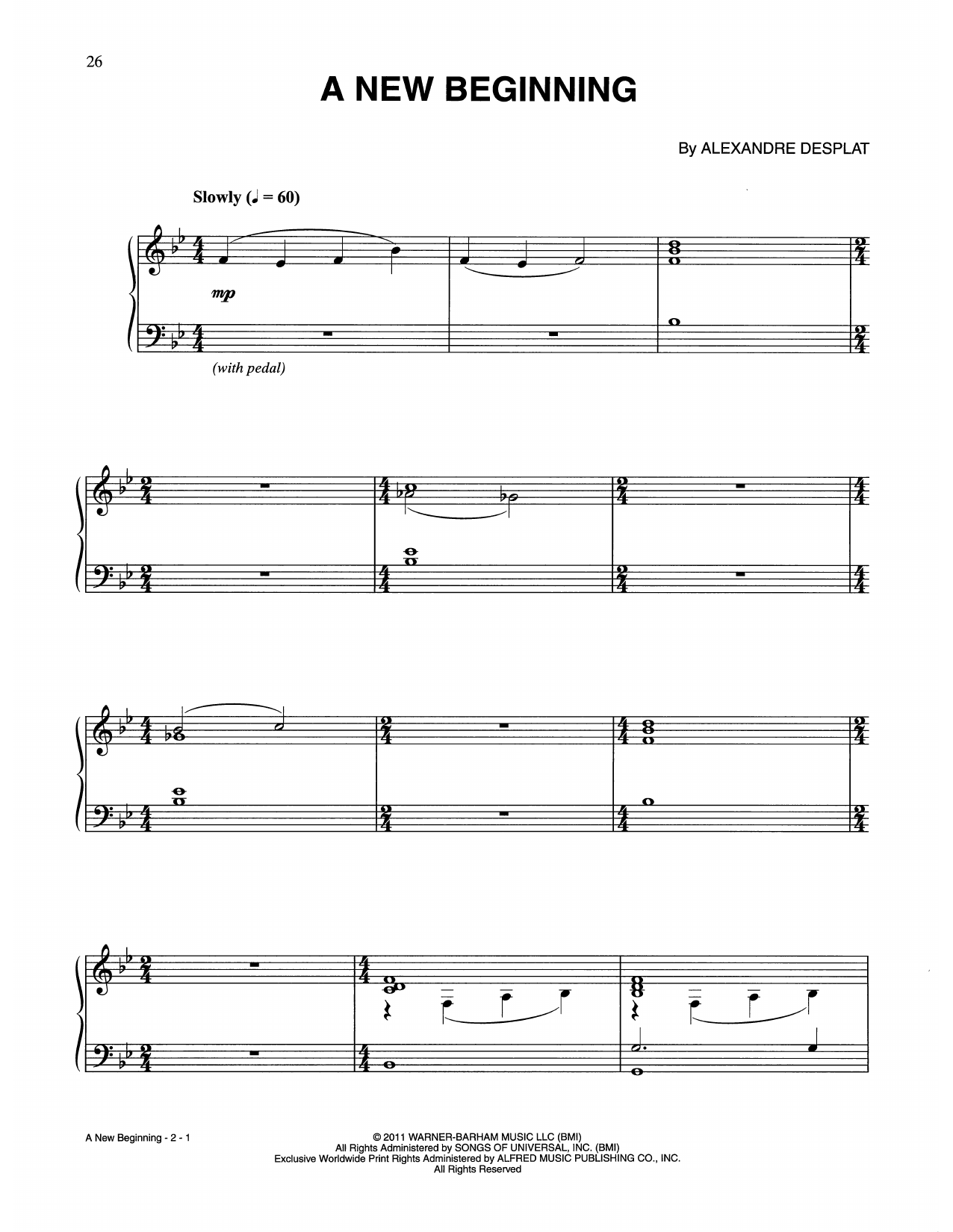 Download Alexandre Desplat A New Beginning (from Harry Potter) Sheet Music and learn how to play Easy Piano PDF digital score in minutes