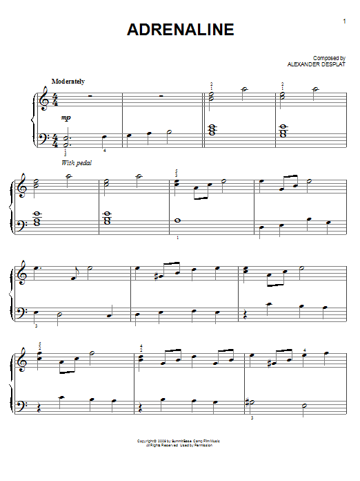 Download Alexandre Desplat Adrenaline Sheet Music and learn how to play Piano (Big Notes) PDF digital score in minutes