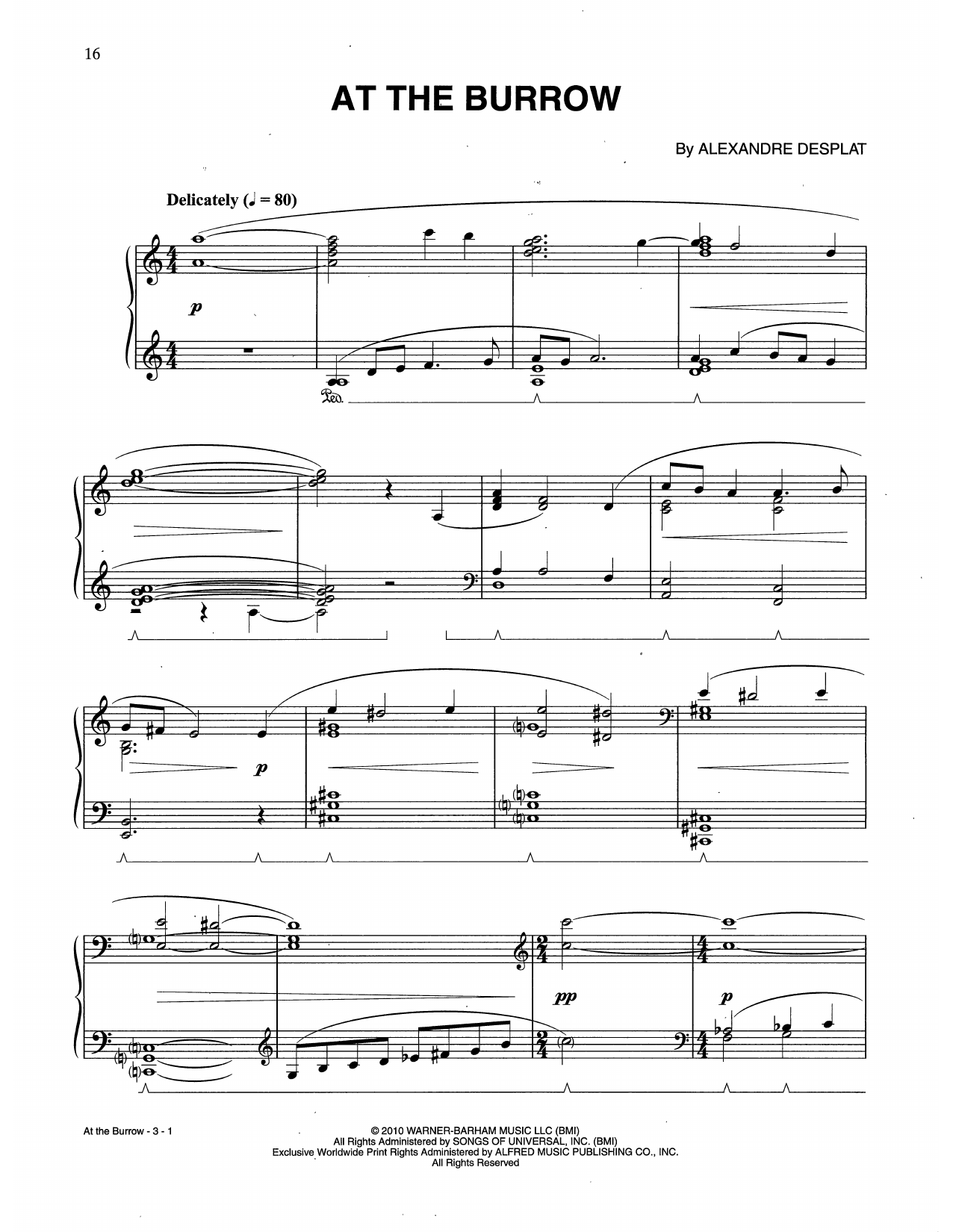 Download Alexandre Desplat At The Burrow (from Harry Potter And The Deathly Gallows, Pt. 1) Sheet Music and learn how to play Piano Solo PDF digital score in minutes