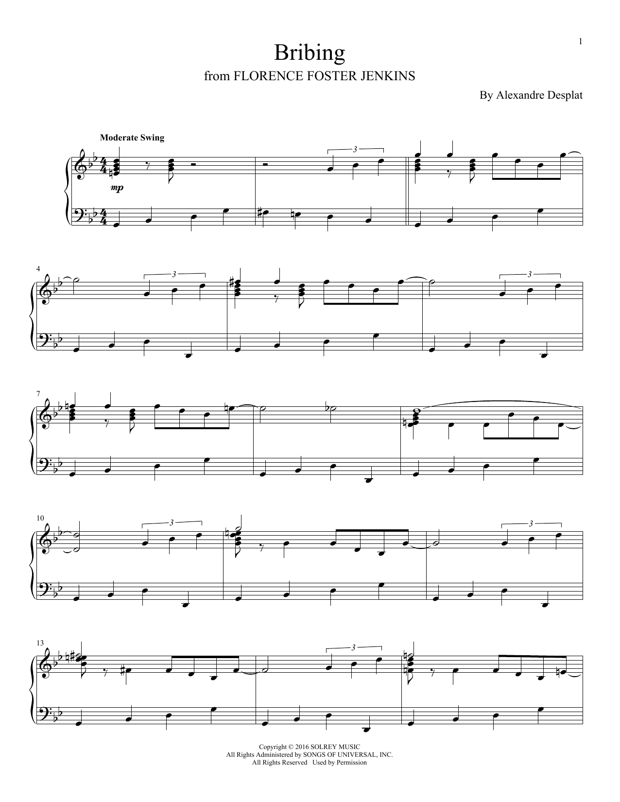 Download Alexandre Desplat Bribing Sheet Music and learn how to play Piano PDF digital score in minutes