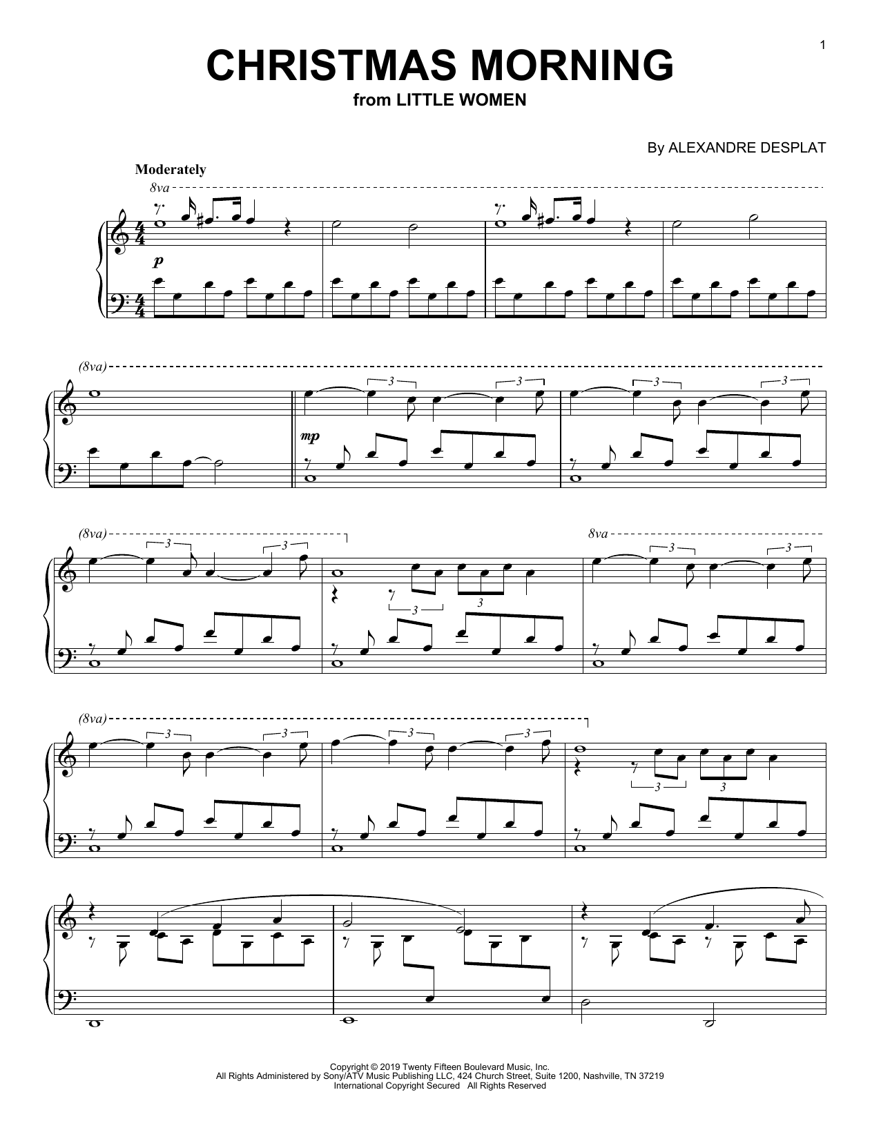 Download Alexandre Desplat Christmas Morning (from the Motion Picture Little Women) Sheet Music and learn how to play Piano Solo PDF digital score in minutes